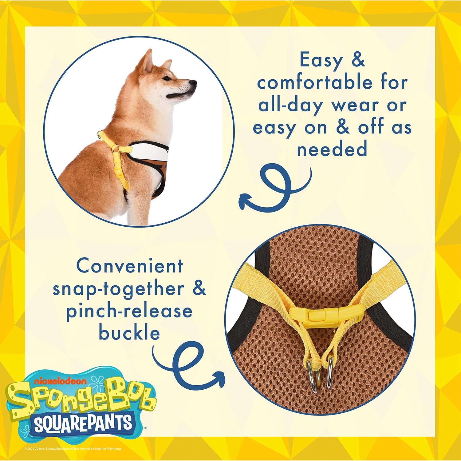 SpongeBob SquarePants for Pets Dog Harness, Large | Large Dog Harness for Pets | Soft and Comfortable Dog Harness, Officially Licensed by Nickelodeon | Spongebob Dog Apparel & Accessories