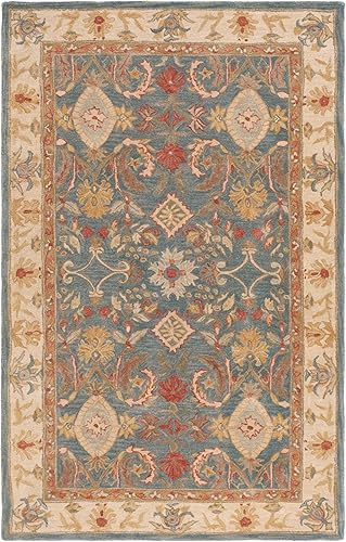 SAFAVIEH Anatolia Collection - Alfombra decorativa de 2 x 3 pies, azul claro y marfil, hecha a mano, lana oriental tradicional, ideal para zonas de