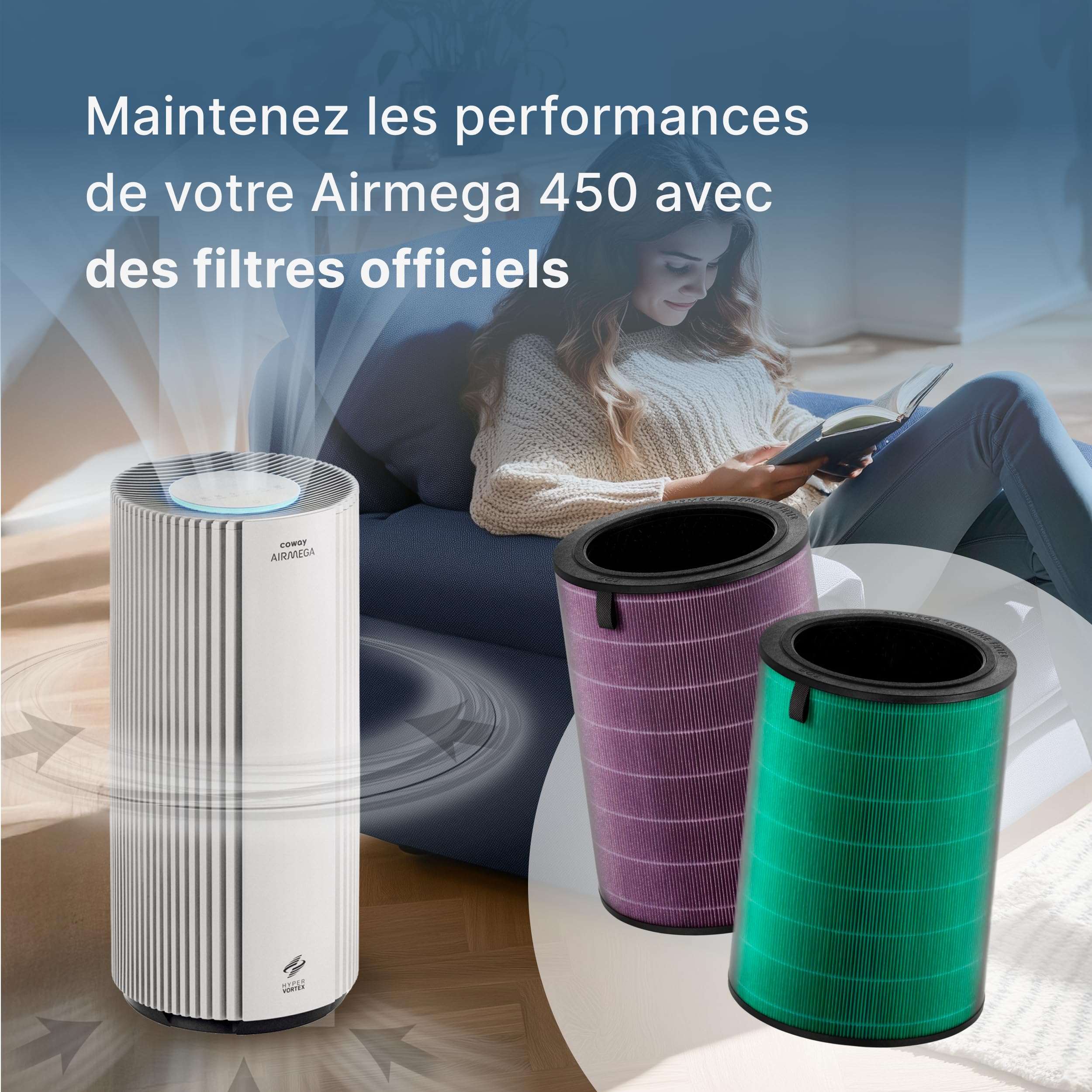 COWAY Filtre de rechange pour Airmega 350, préfiltre, filtre HEPA et filtre au charbon actif, élimine poussières, odeurs et COV, pack standard 3-en-1 (Allergen Plus)