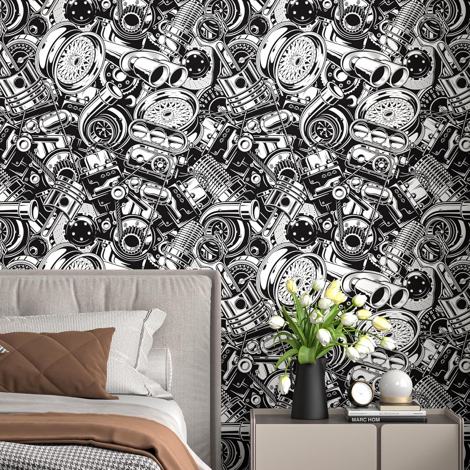 ReWallpaper 17.5inx23ft Black and White Wallpaper Peel and Stick Modern Abstract Graffiti Self Adhesive Wallpaper for Bathroom Punk Rock Removable Contact Paper for Boys Teens Kids Bedroom Walls