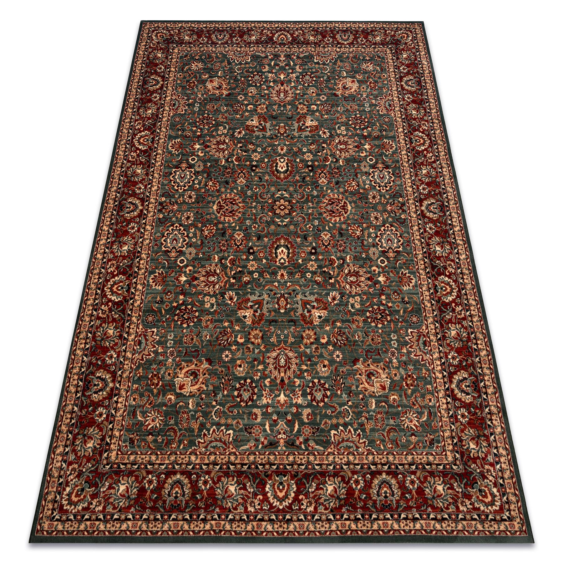 Tapis en laine KASHQAI 4362 vert bordeaux 80x160 tapis classique salon ornemental