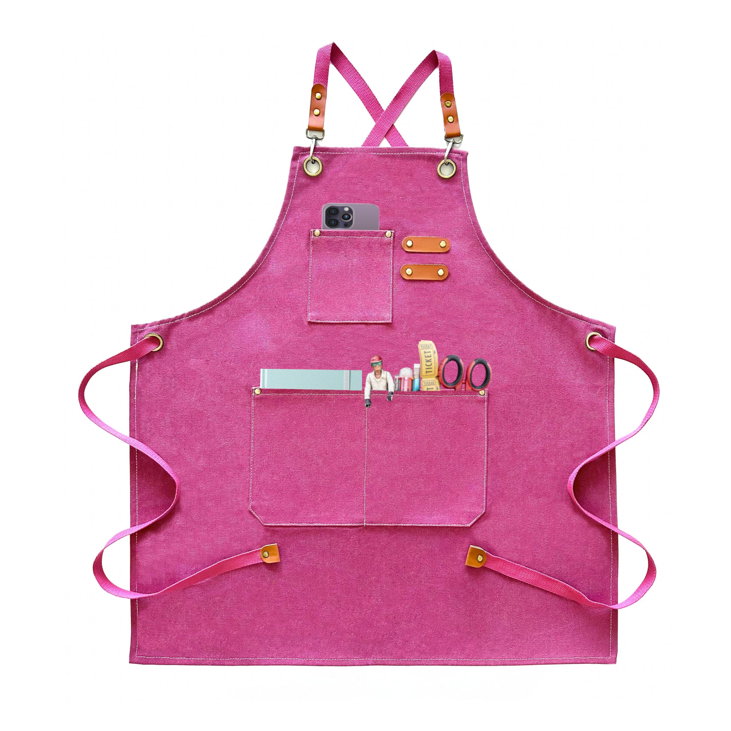 ursapela Canvas Heavy Duty Apron for Men Women with Adjustable Cross Back and Pockets Workshop Gardening Grilling Work Apron