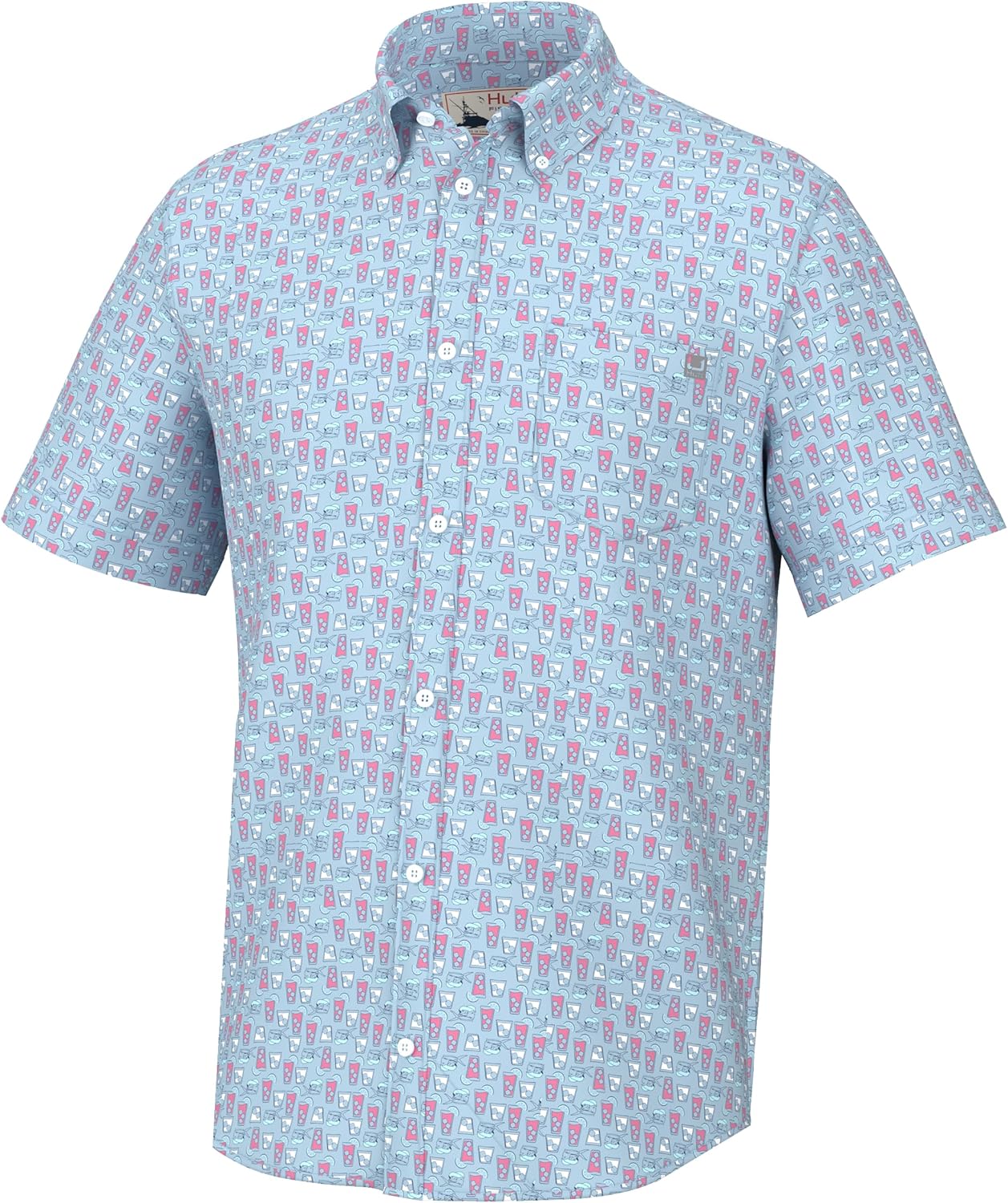 HUK Men's Kona Pattern Short Sleeve Fishing Button Down Shirt for Men
