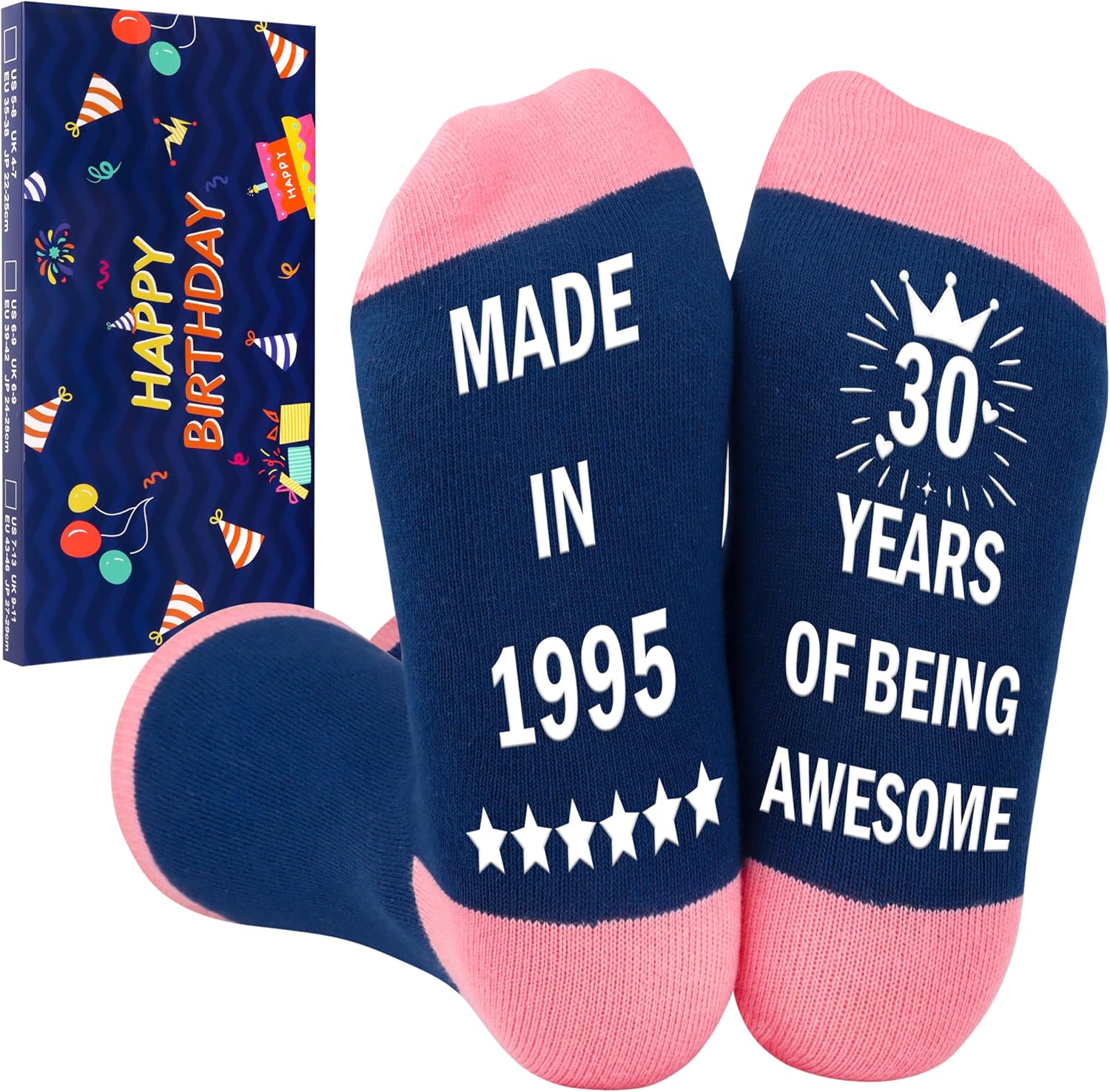 Belloxis Funny Birthday Gifts for Women, Non-Slip Cotton Crew Socks, 30th 40th 50th 60th 70th Gifts for Her Birthday