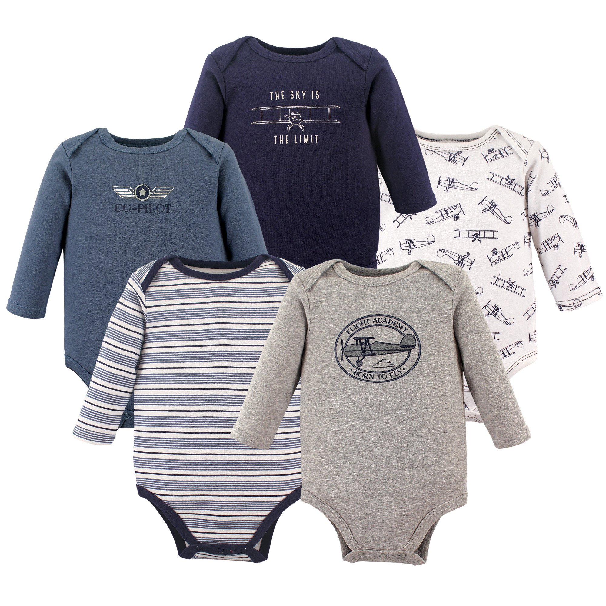 Hudson Baby Body z długim rękawem (5 sztuk), Lotnictwo, 0-3 Miesiące