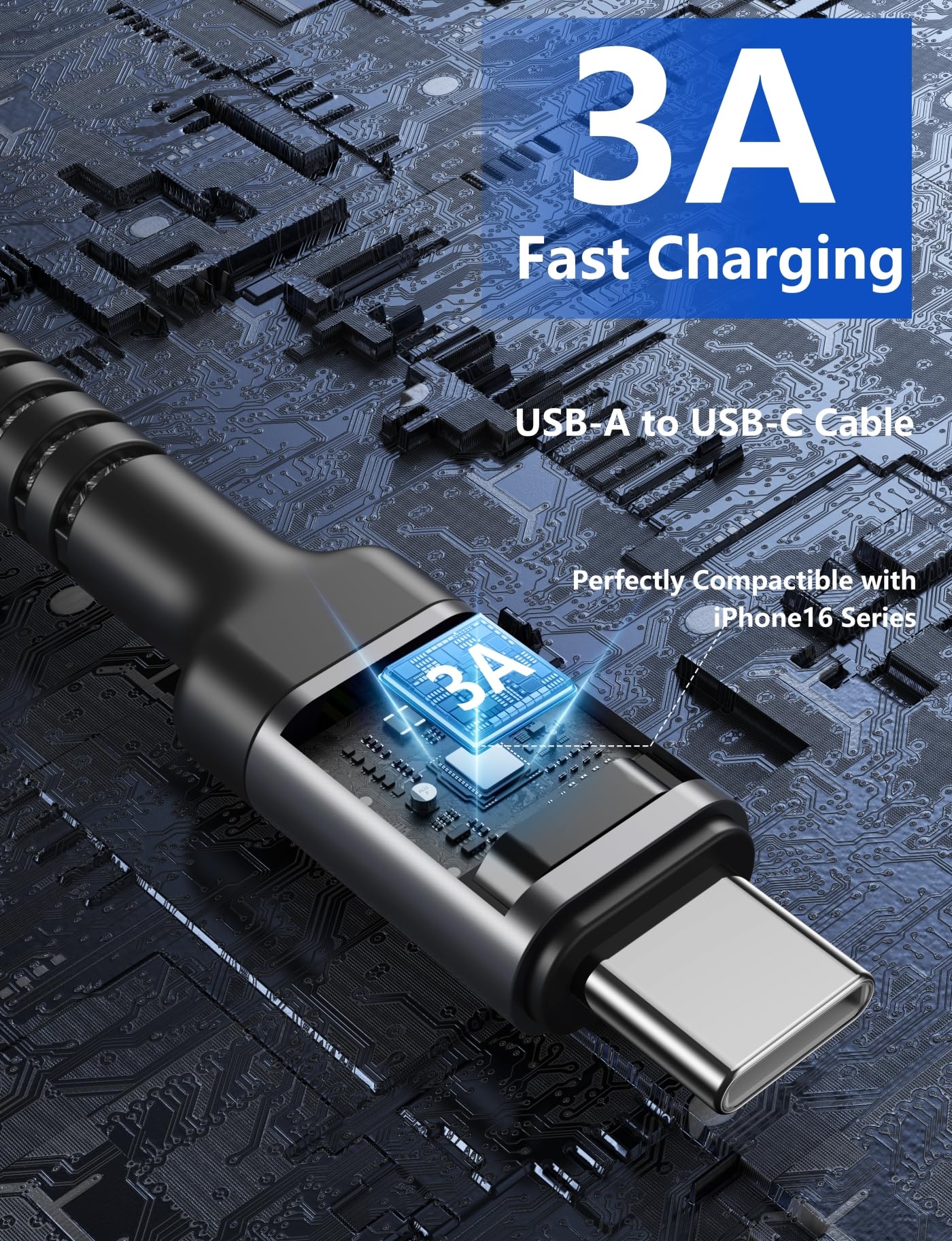PRAKIE Cable USB C de carga rápida, cable USB A a USB C de 6 pies, cable USB tipo C, carga rápida de 60 W
