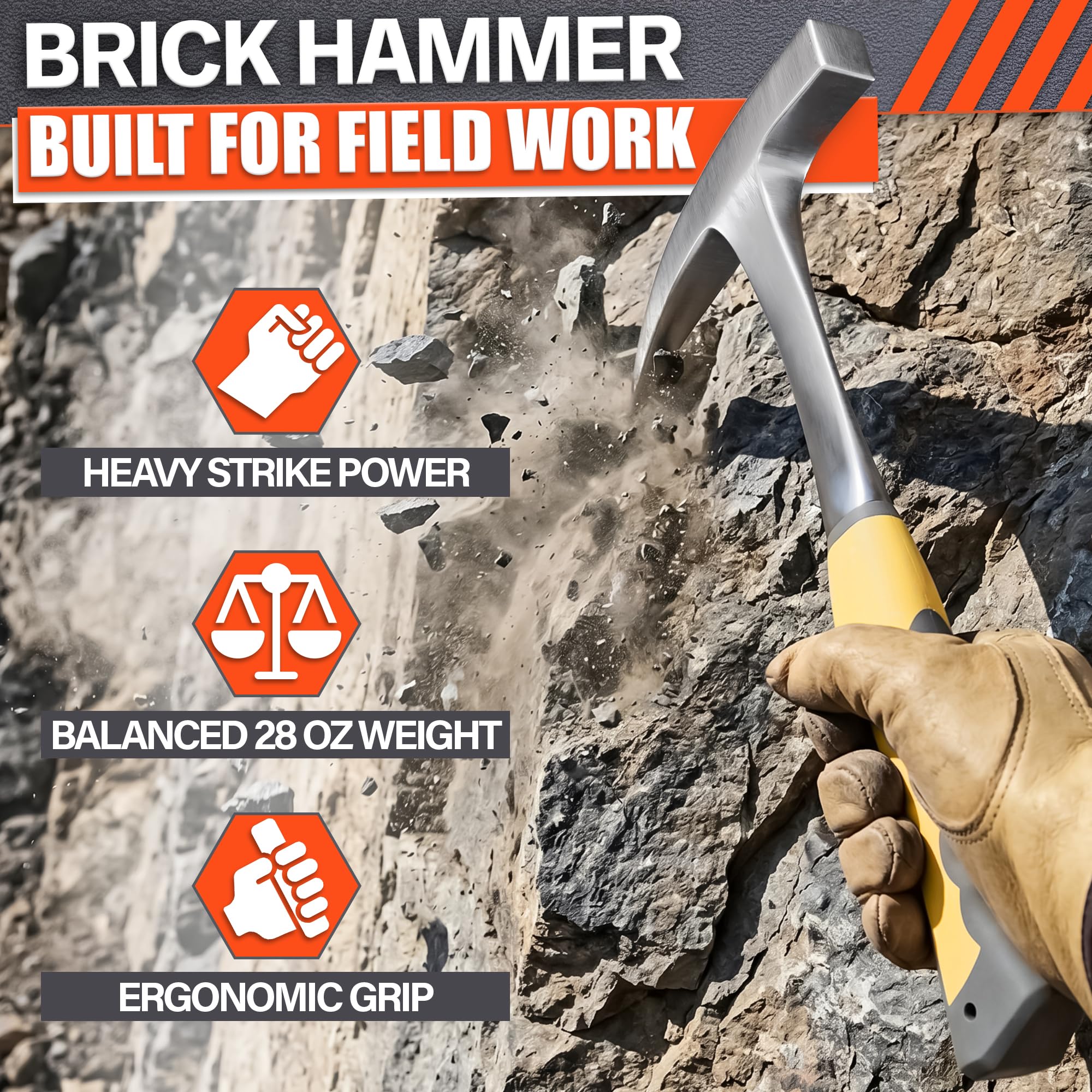 Small Rock Hammer - Forged Steel, 28oz -4