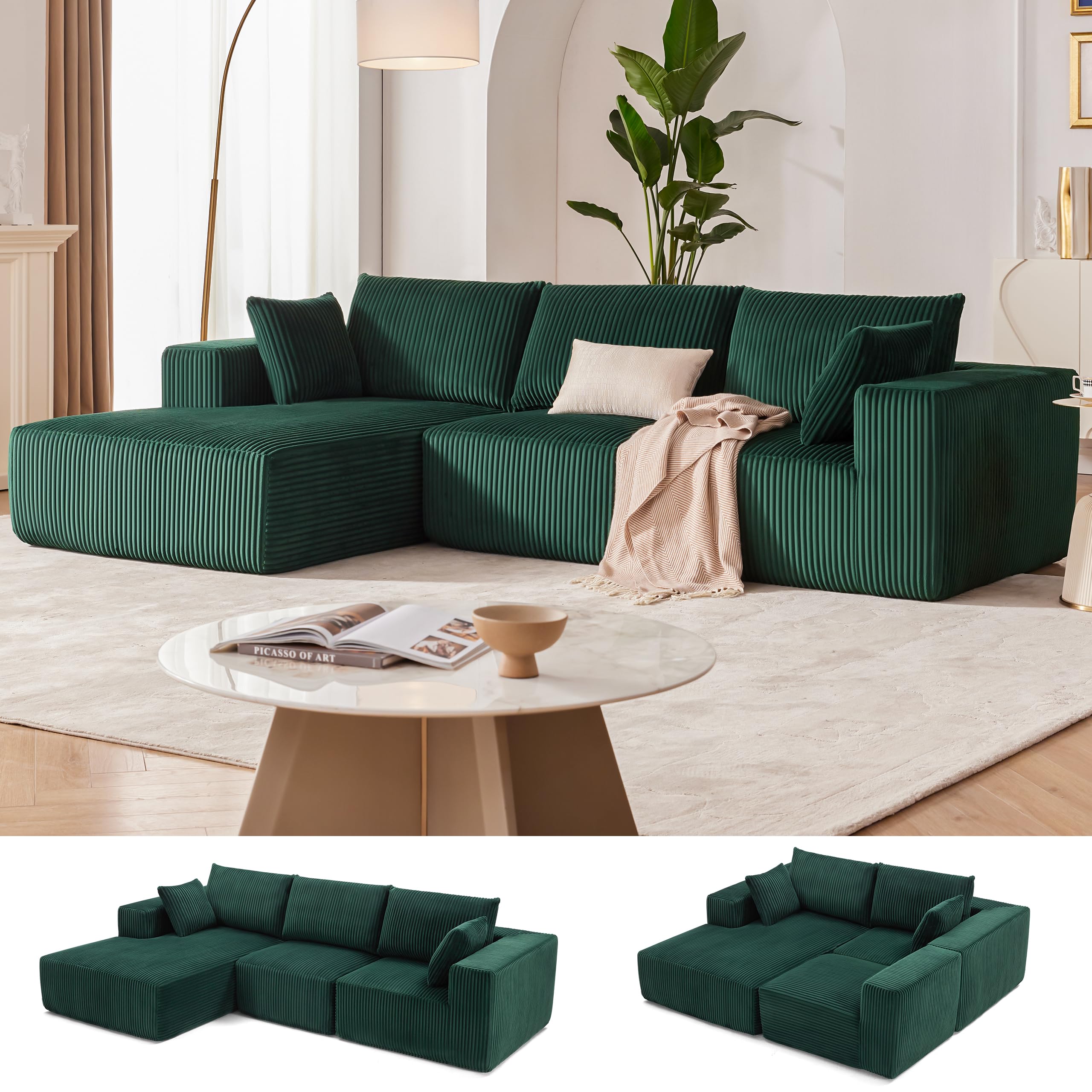 (Similar )(incomplete)(Only 4 cushions )108” Modular Sectional Sofa, Cloud Sectional Couch with Deep Seat, Modern Modular L-Shape Sofa Couch with Chaise,Upholstered Couches for Living Room Bedroom (Corduroy, Dark Green)