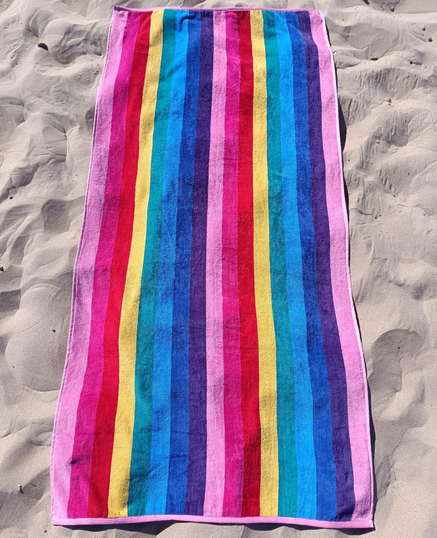 DHESTIA HOME - Toalla de Playa Grande Terciopelo 100% Algodón de 90x190 cm Rayas Colorful - Color ÚNICO, Talla 90x190 cm
