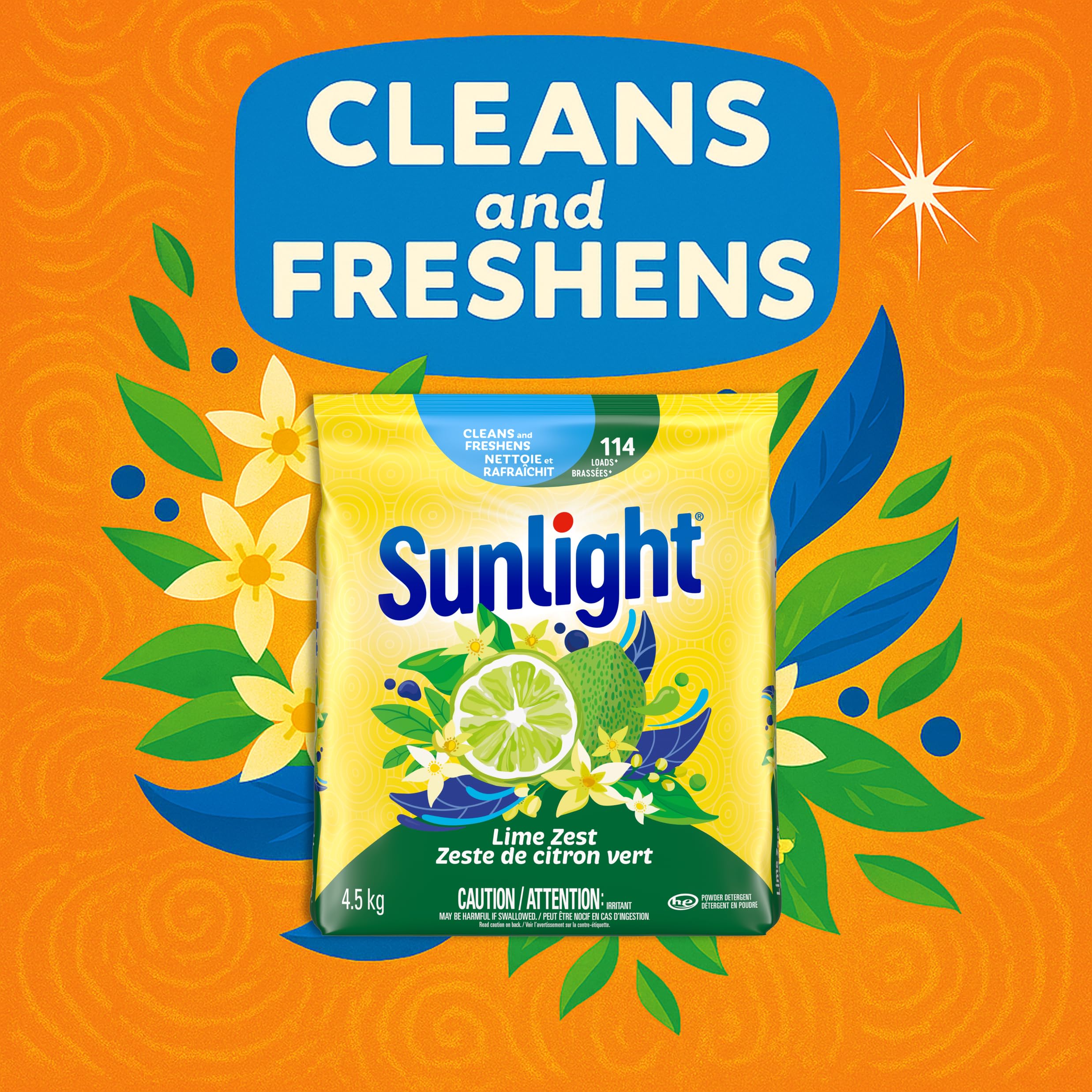 Sunlight Lime Zest Powder Laundry Detergent, 4.5kg 114 wash loads, HE Compatible, Cold Water Clean, 1 bag - 3