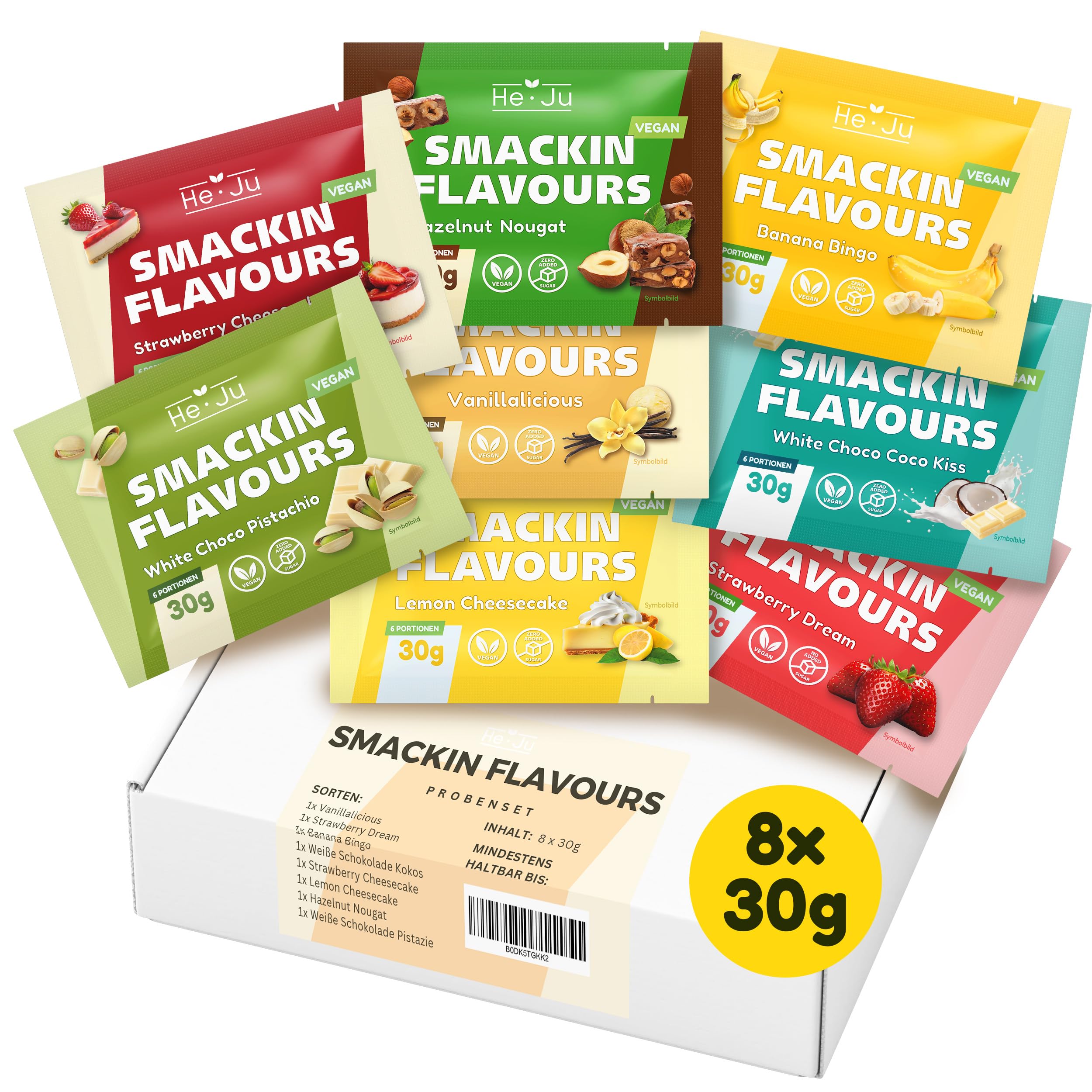 He-Ju Flavour zestaw próbek proszku 8 x 30 g, różne rodzaje proszku smakowego
