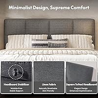 Vista 8 de FLEXISPOT Base de cama de plataforma tapizada Queen con cabecera ajustable, puertos USB y tipo C, soporte de 900 libras, tela de lino, certificado