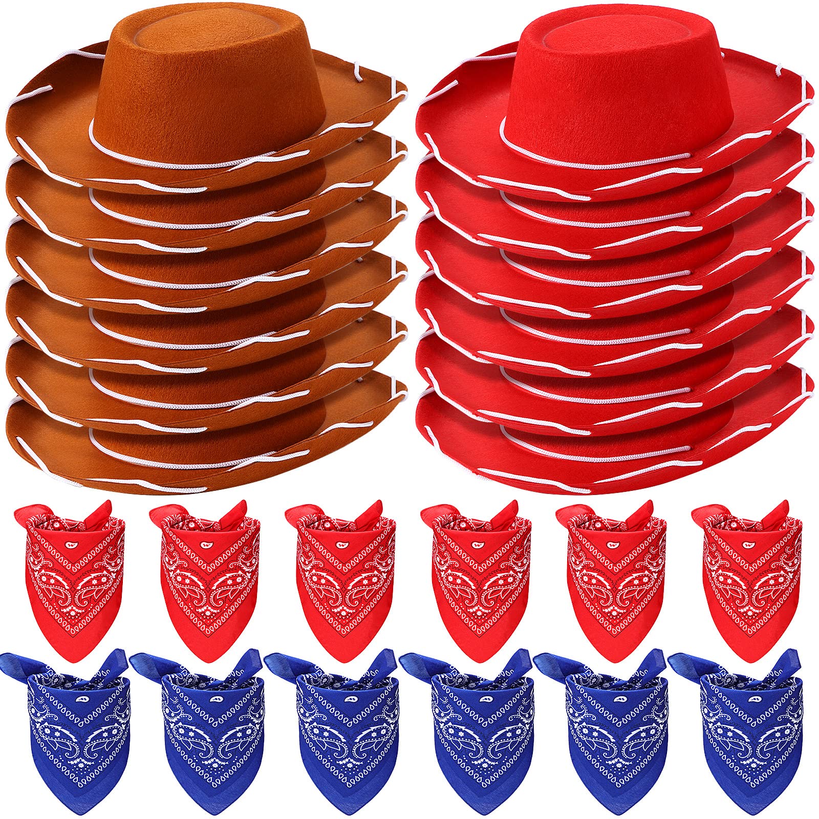 24 Pieces Cowboy Hats and Bandanas for Kids Western Cowboy Costume Hat Accessories for Toddler Child Western Theme Birthday Party Supplies Halloween
