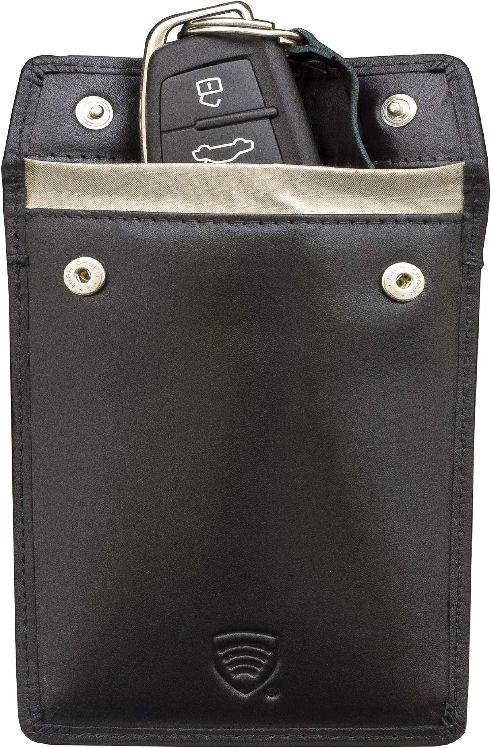 Koruma Car Key Signal Blocker Pouch Jammer - Keyless Faraday Bag for Car Keys - RFID Blocking Case Anti Theft - Fob Guard Red Black Leather (KUK-96NBL)