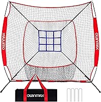 OwinMax 7x7ft Baseball Softball Practice Net - Detachable Bow Frame, Strike Zones, Portable Batting Hitting Pitching Net w/ Carry Bag