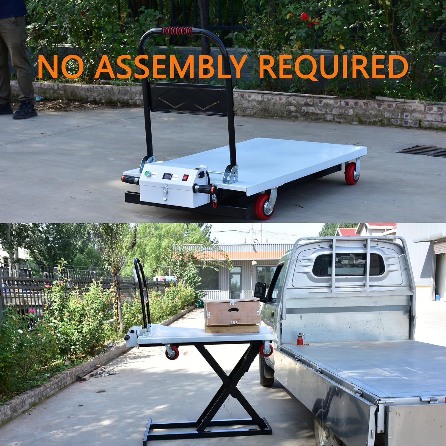 Electric Lift Table Cart 47" Lifting Height 660lbs Payload Electric Scissor Lift Table Portable Electric Lifting Flatbed Handcart for Material Handling (660Lbs 47" Lifting)