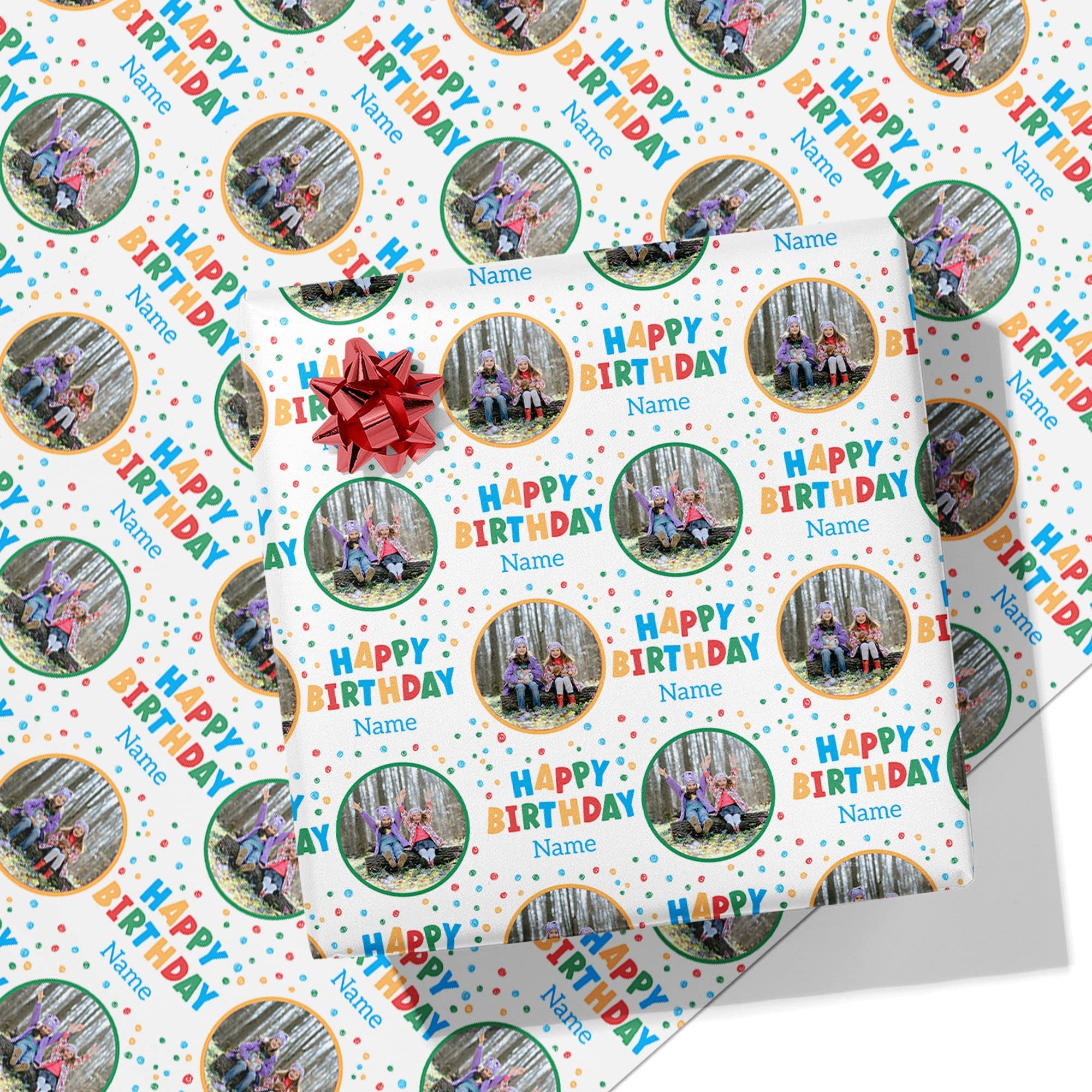 Printster Colourful 'Happy Birthday' Personalised Wrapping Paper - Add Any Photo-2m Roll - 594mm x 2000mm