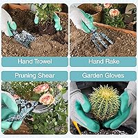 Vista 4 de WORKPRO 5PCS Garden Tool Set, Aluminum Heavy Duty Gardening Tool Set with Garden Tool Bag, Outdoor Garden Hand Tools, Floral Blue