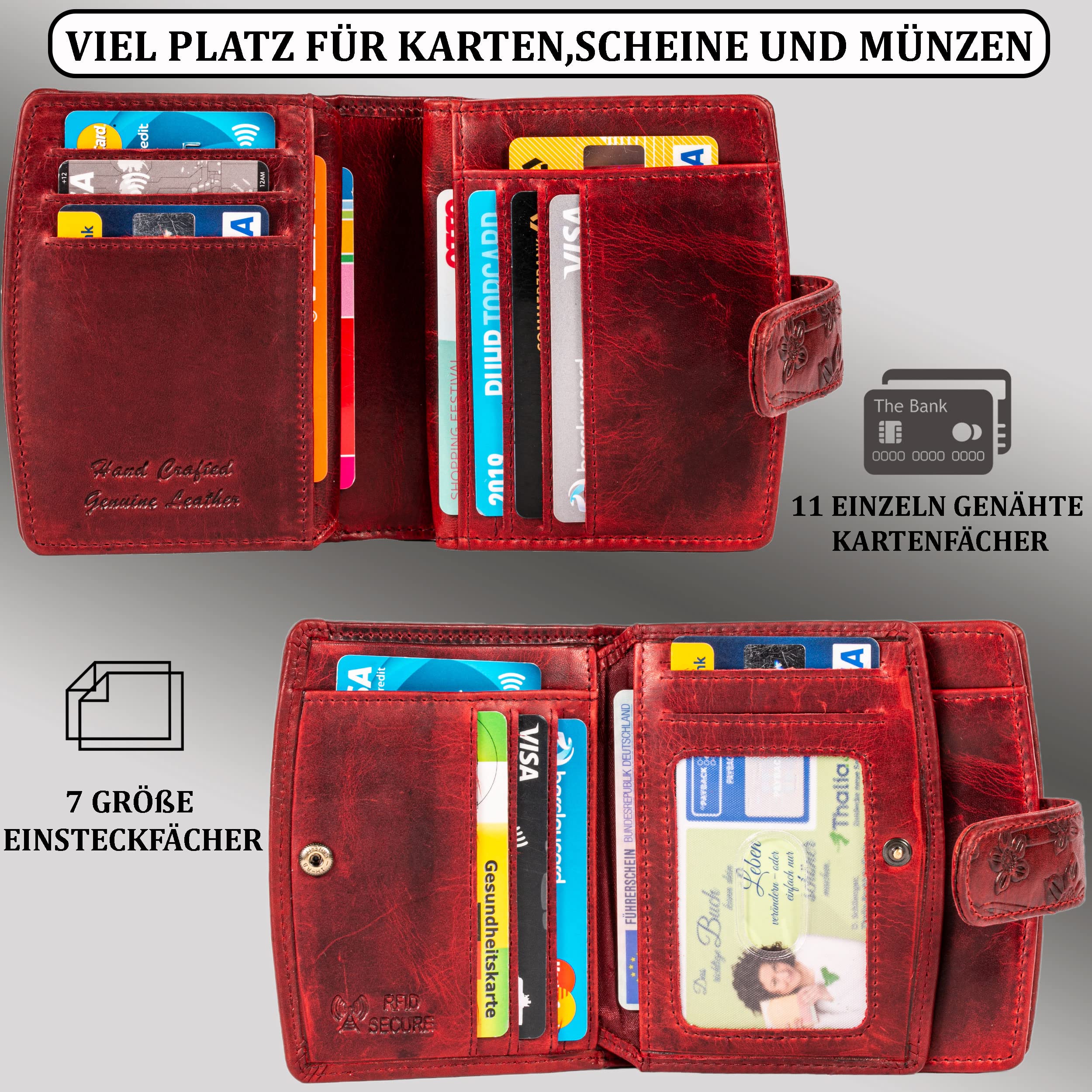 MATADOR Petit Porte Monnaie Cuir #Valence Mini avec Noble Boîte Cadeau, Portefeuille Femme de Luxe avec RFID, Petit Portefeuille avec de Nombreux Compartiments à Cartes