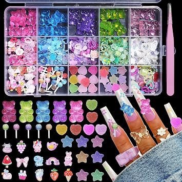 3D Bear Candy Nail Charms, Assorted Color Lollipop Butterfly Nail Chams
