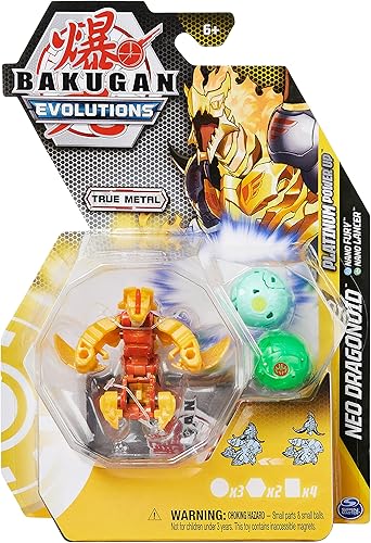 Miniatura 1 de Bakugan Evolutions, Neo Dragonoid con Nano Fury y Lancer Platinum Power Up Pack, figura de acción de True Metal, 2 Nanogan, 2 Bakucore, 2 tarjetas