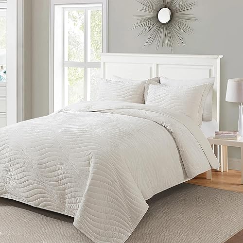 Miniatura 10 de HoneiLife Juego de edredón tamaño King  Colchas de microfibra para cama King, colchas ligeras de 3 piezas, juegos de ropa de cama retro, juego de