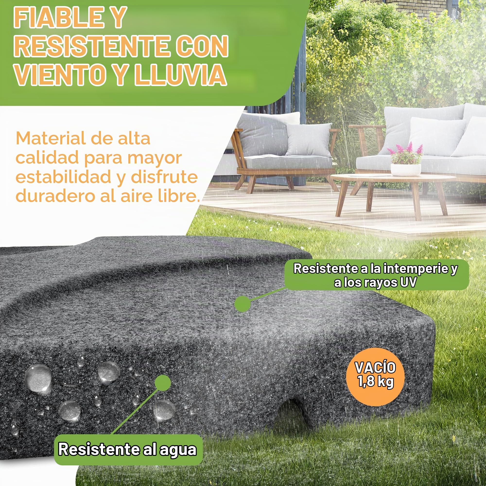 KESSER Soporte para sombrilla de 4 piezas, peso de la sombrilla, soporte para sombrilla con forma de cruz de 60 l/80 kg, rellenable con agua o arena, incluye conector de metal, soporte de plástico