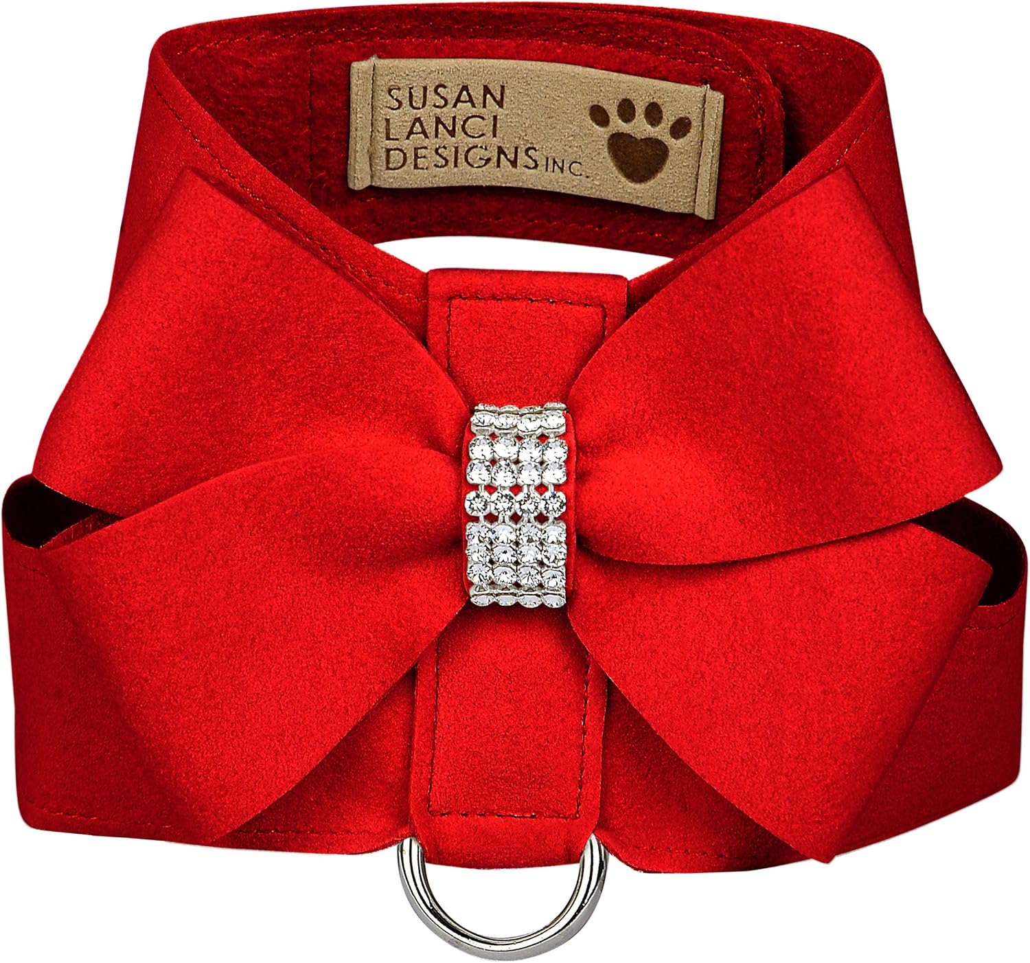 Susan Lanci Designs Premium Ultrasuede Nouveau Bow Tinkie Harness, Red, Large