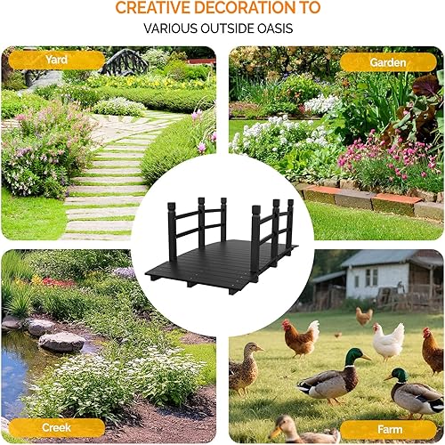 Vista 86 de VINGLI Puente de jardín, arco de madera clásico con pasarelas de seguridad (negro, 7.5 pies)