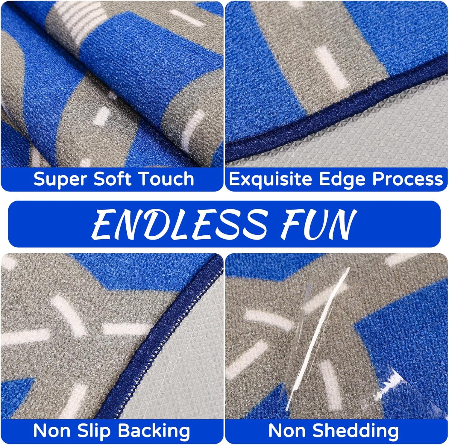 Kids Rug Car Play Mat for Toy Cars, Nylon Road Traffic 59"×78.7" for Playroom Blue