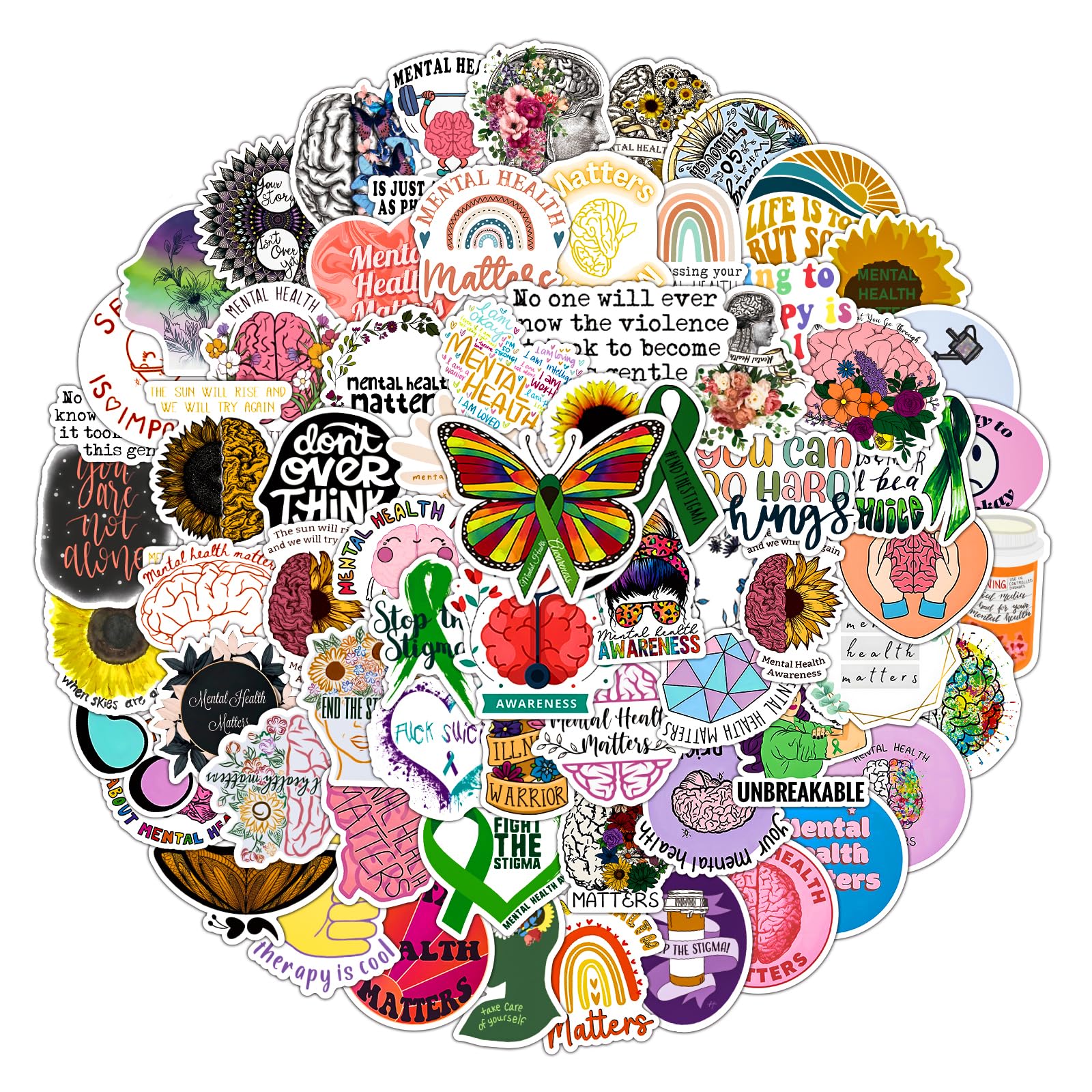 105 Pcs Mental Health Awareness Vinyl Stickers: Durable Decals for Laptops & Water Bottles