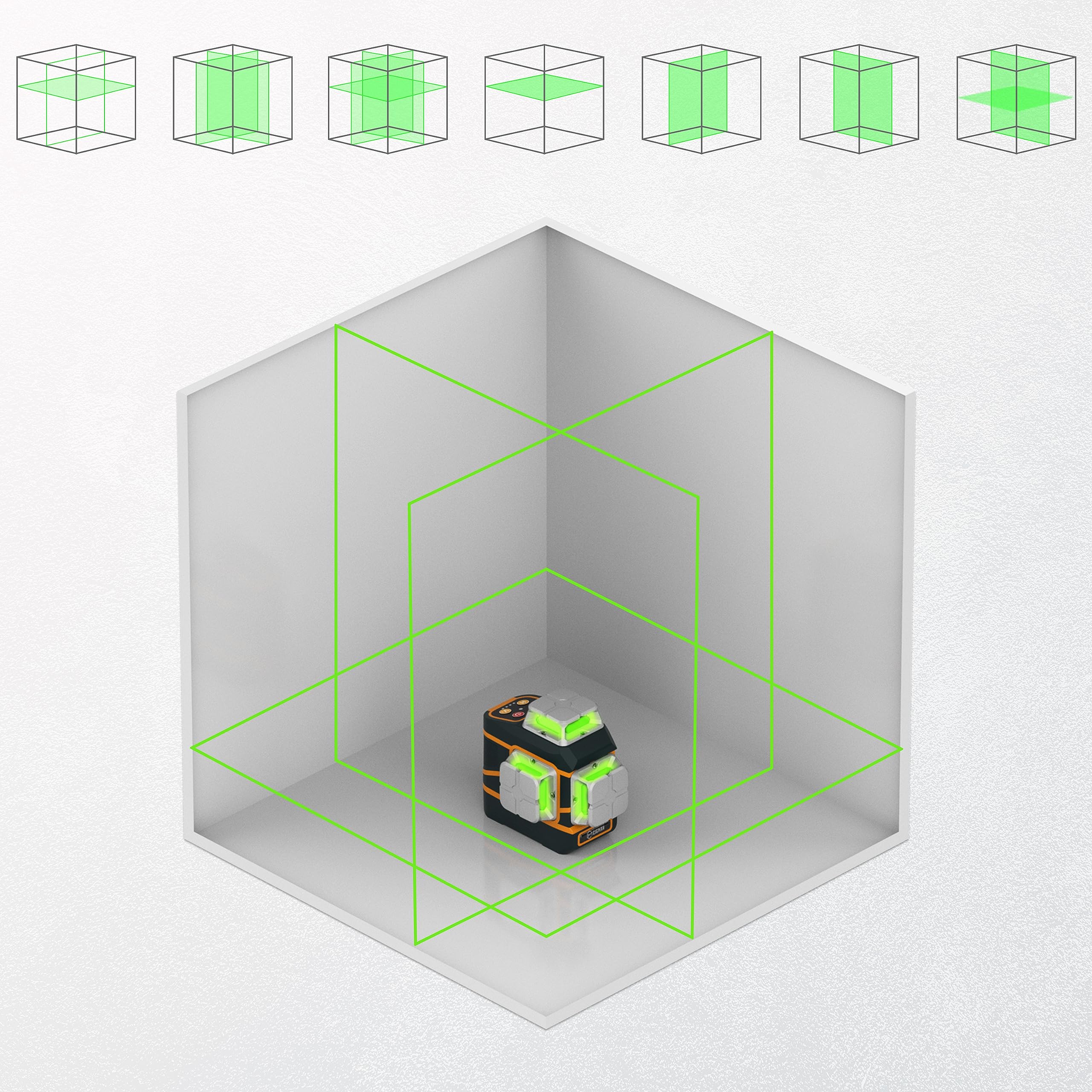 CIGMAN Livella Laser Autolivellante 3x360°,Supporto Magnetico e Rotante | 2 x Batteria Incorporata dello Li-ione, per Costruzioni e Immagini con Modalità a Impulsi