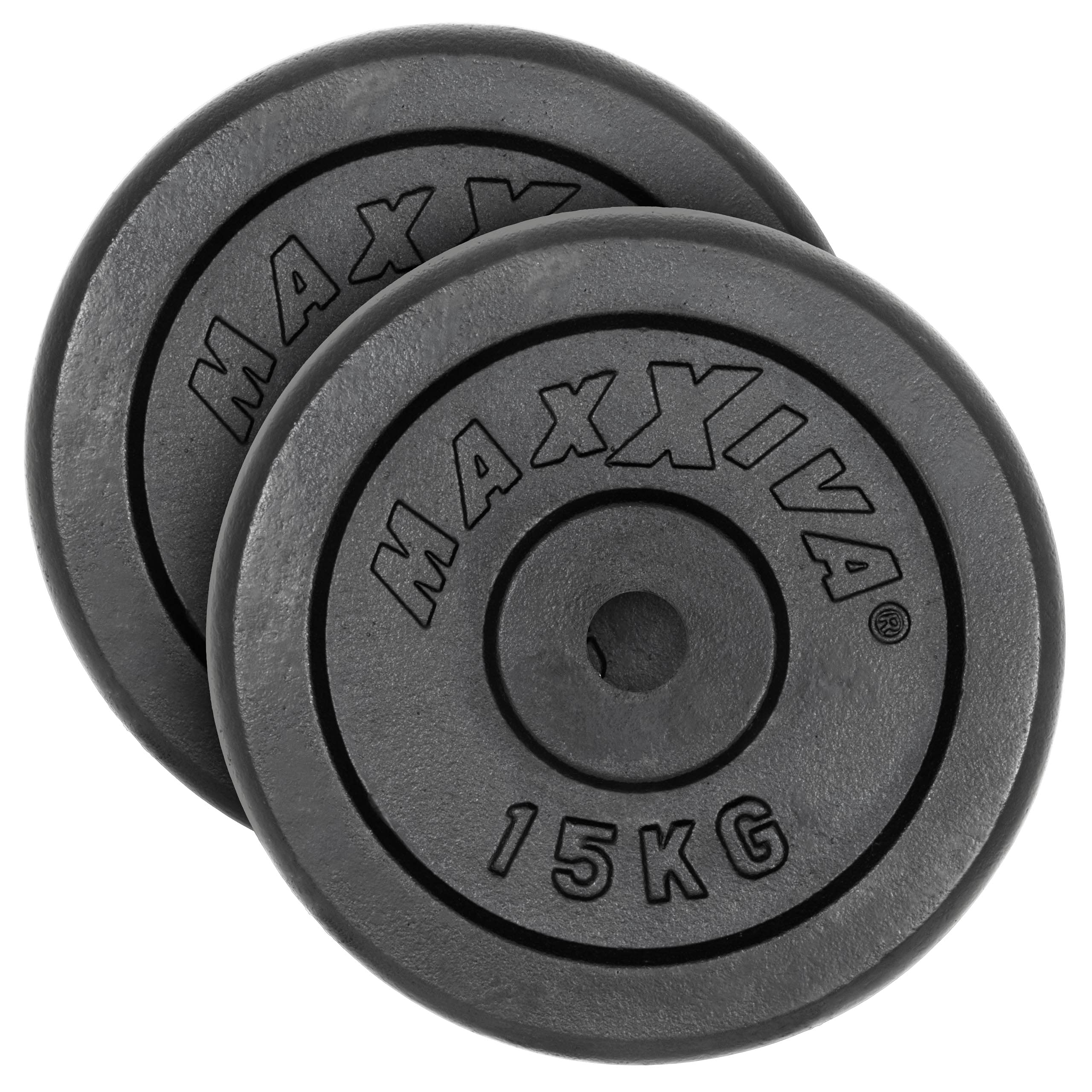 Hantelscheiben 2er Set Gewichtsplatte je 15 kg 100% Gusseisen schwarz 30 kg Fitness Krafttraining Bodybuilding Workout Gewichtheben Reha