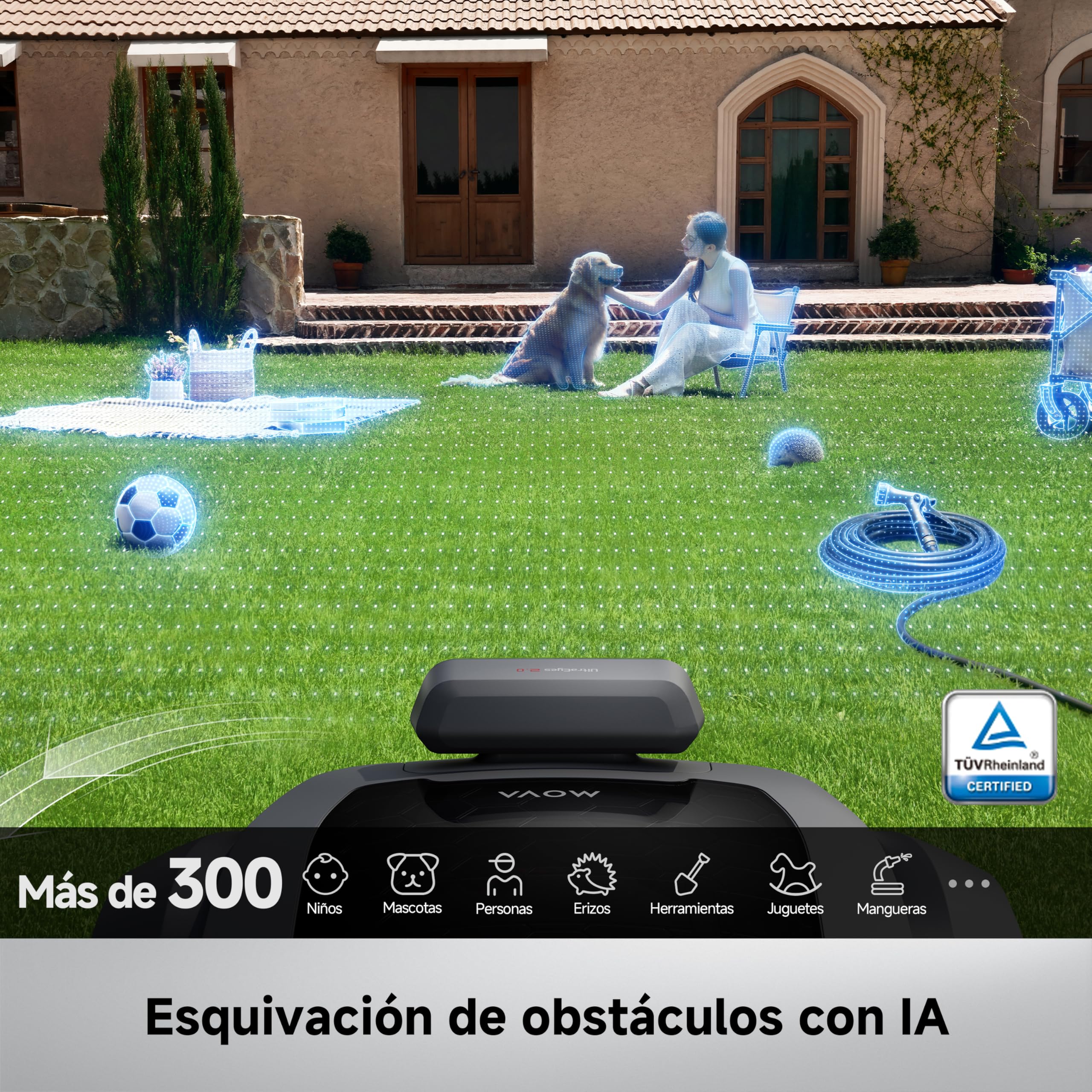 MOVA ViAX 500, Robot cortacésped, mapeo de 600 ㎡, mapeo automático con IA sin RTK, LiDAR de 360° + Visión Dual con IA, esquivación de obstáculos Inteligente, trayectorias en Forma de U