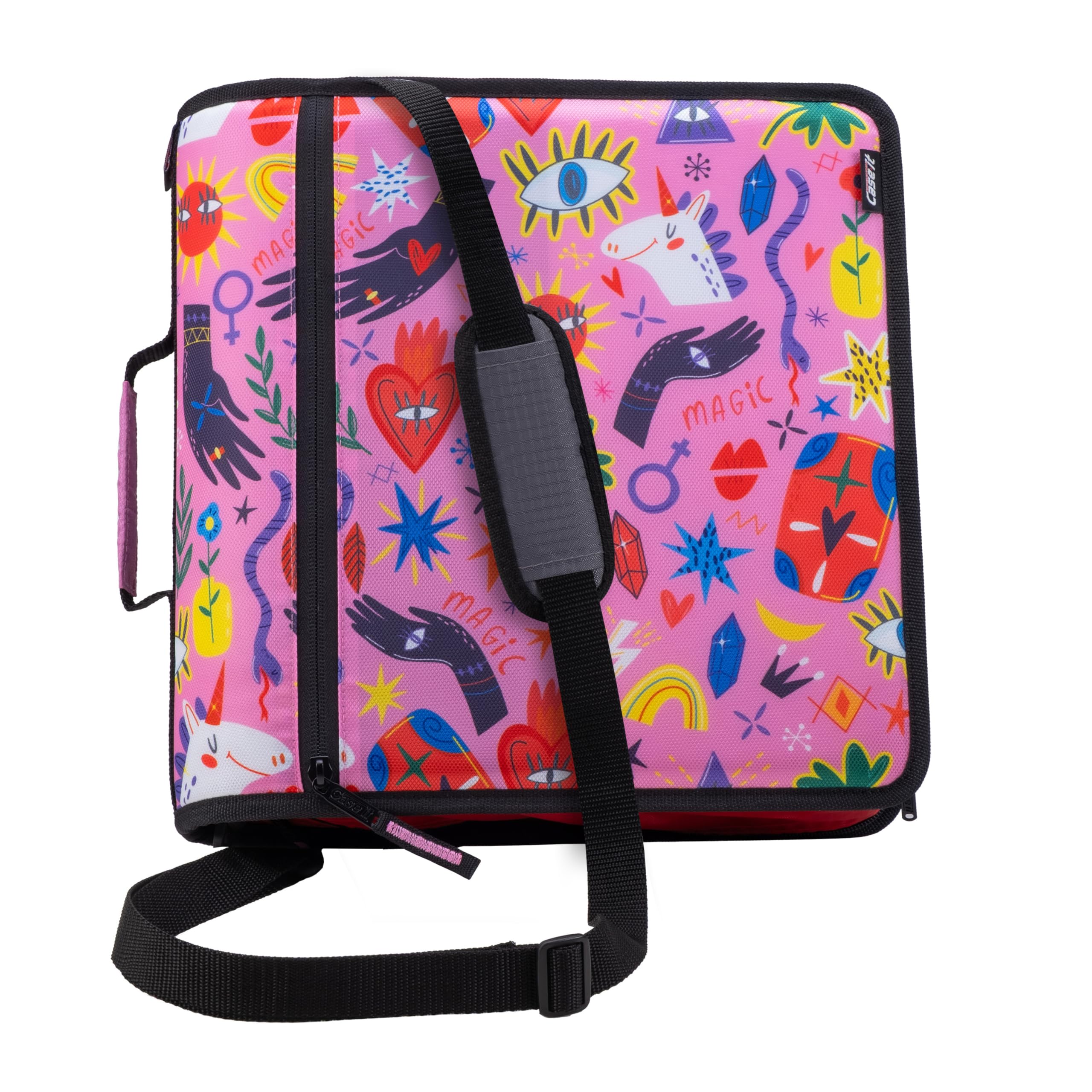 Case-it The Print Mighty Zip Tab Zipper Binder - 7.5cm O-Rings - 5 Color Tab Expanding File Folder - Multiple Pockets - 600 Sheet Capacity - Comes with Shoulder Strap - Unicorn Magic D-146-P