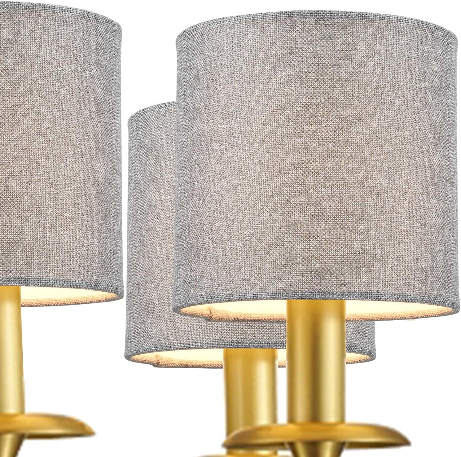 LAMPWELL MEMO Clip-on Small Fabric Lamp Shades for Table Chandelier Wall Lamp,Set of 2,Small Drum,5.2"×5.2"×H5.2",Linen, Handmade,Modern Trendy Decorative,ONLY FOR CANDLE BULB,Grey