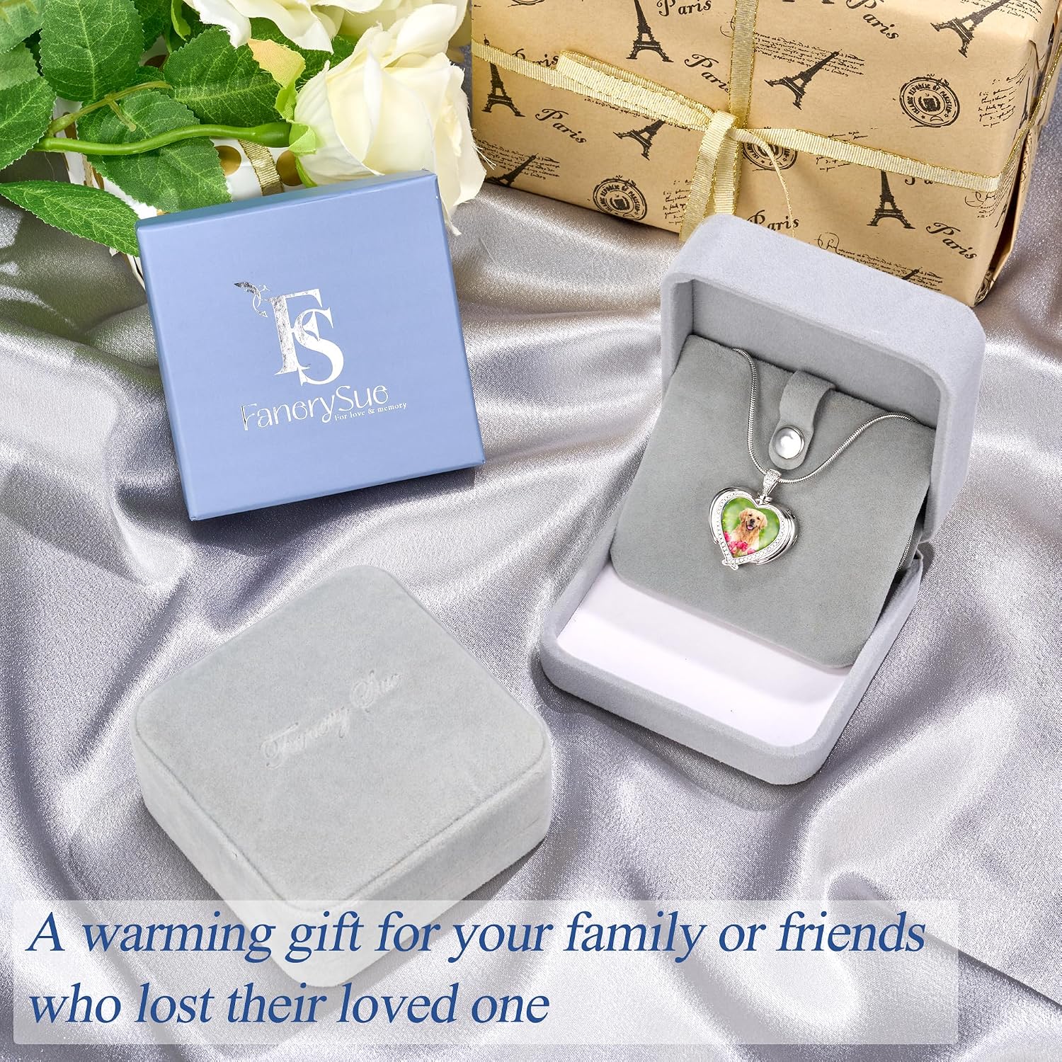 Fanery Sue Pet Ashes Necklace Personalized Picture&Quote Memorial Gifts for Loss of Dog/Cat Urn Paw Print Cremation Jewelry Sympathy Keepsake for Women