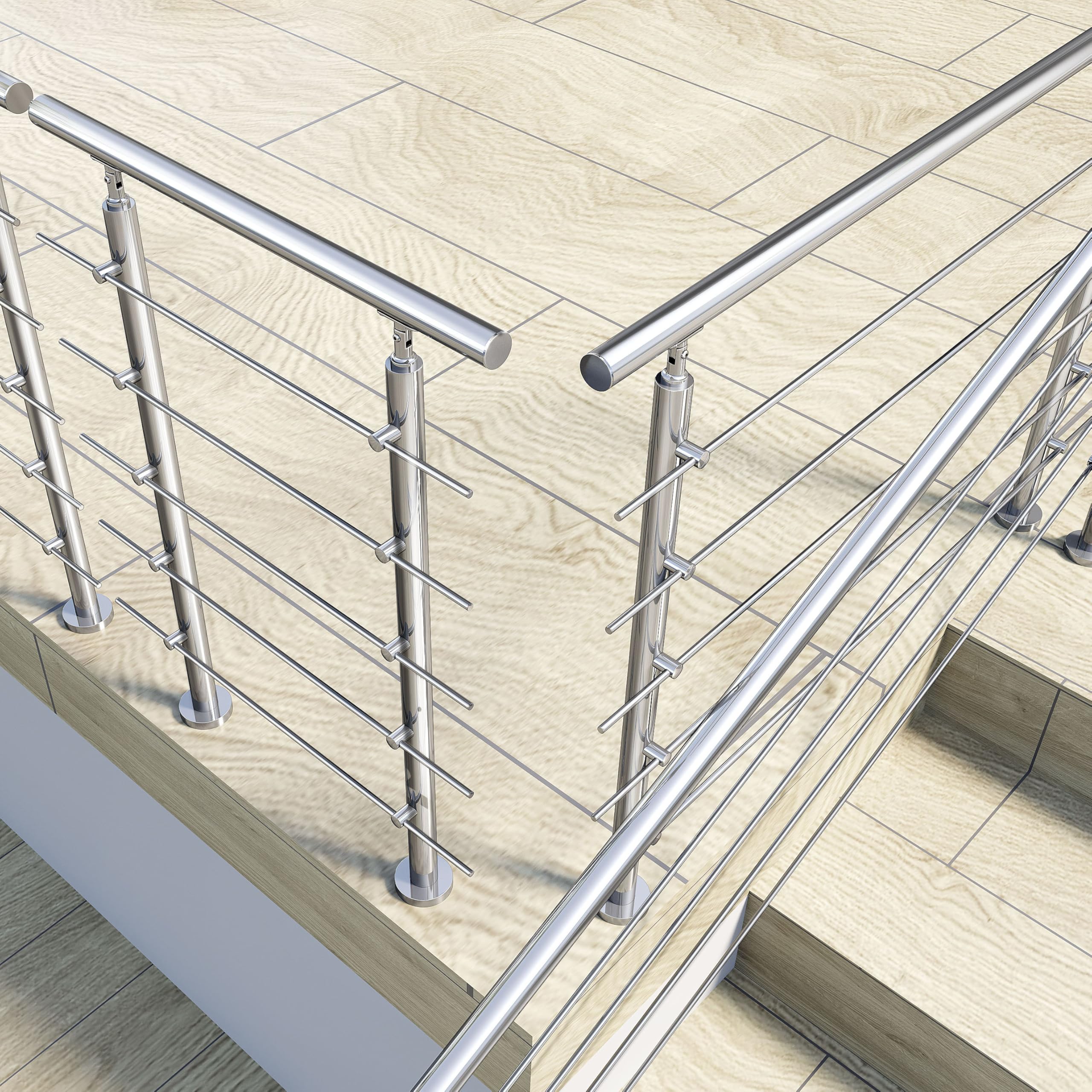 100cm 304 Stainless Steel handrail with 5 crossbars Balustrade Stair/Step for Outdoor and Indoor