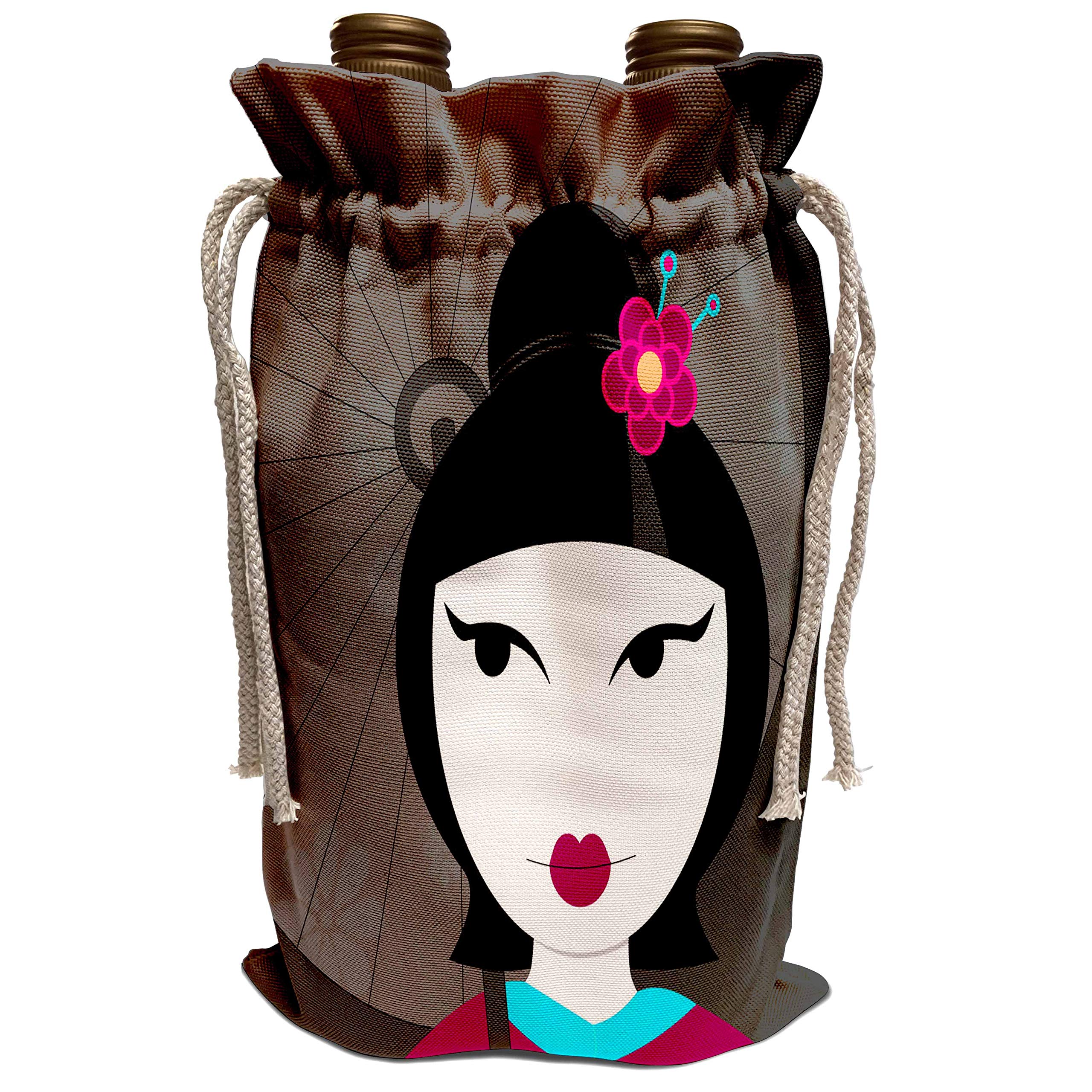 3dRoseJanna Salak Designs Japanese Inspired - Cute Geisha Girl with Umbrella - Magenta and Aqua - Wine Bag (wbg_57095_1)