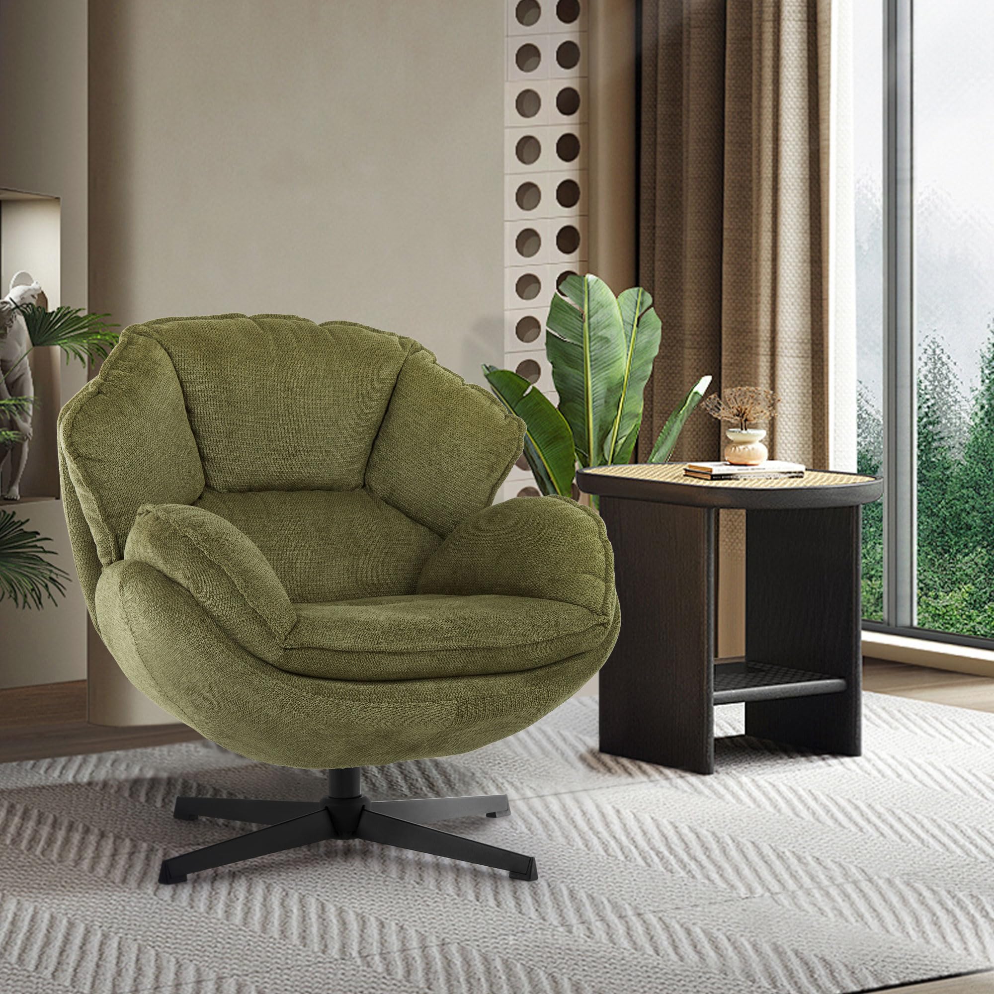 IWMH Sessel Wohnzimmer 360°Drehbar, Loungesessel Schlafzimmer, Polsterstuhl mit Breiter Sitzfläche, Ohrensessel mit Metallbeinen, Relaxsessel Lesesessel für Wohnzimmer Schlafzimmer Büro (Grün)
