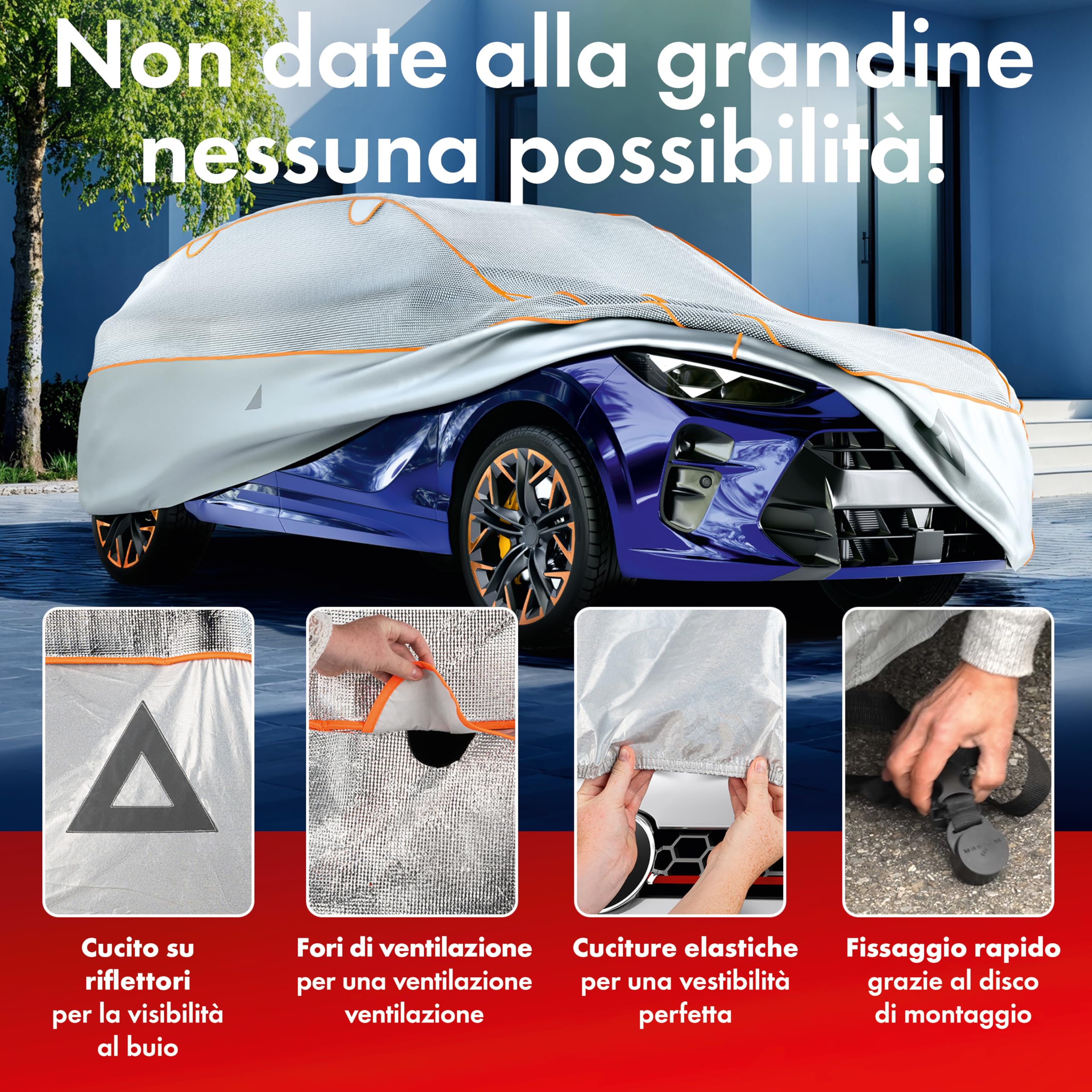 Walser Premium Telo Antipioggia per Auto, Copertura EPE Sun Protect con Protezione UV, Copri Veicolo Impermeabile 100%, Telone Garage Antigrandine Antipolvere Traspirante Esterno