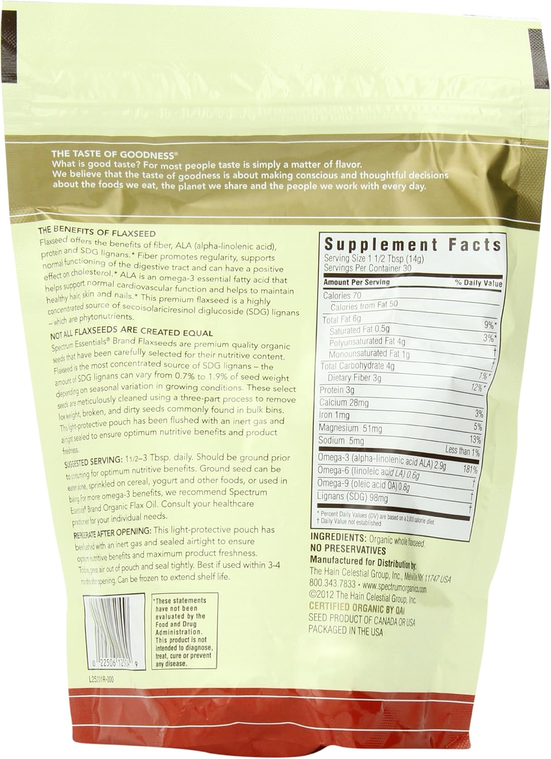 Spectrum Essentials Organic Whole Flaxseed, 15 Ounce (Pack of 6)