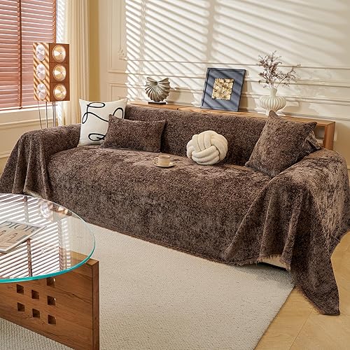 Miniatura 17 de ROOMLIFE Funda de sofá gruesa a rayas con borlas, manta de funda de sofá de felpilla azul para sofá seccional, fundas de sofá suaves para sofá