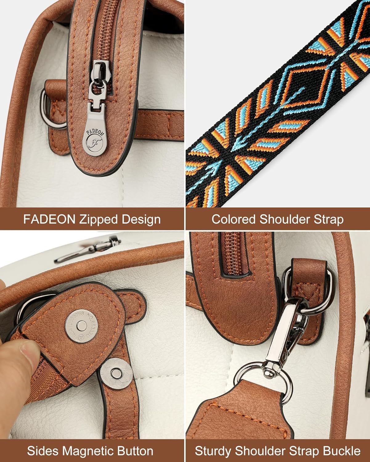 FADEON Crossbody Bags Purses for Women Designer Cross Body Shoulder Bag Purse PU Leather Top Handle Handbag Wide Strap - Image 5