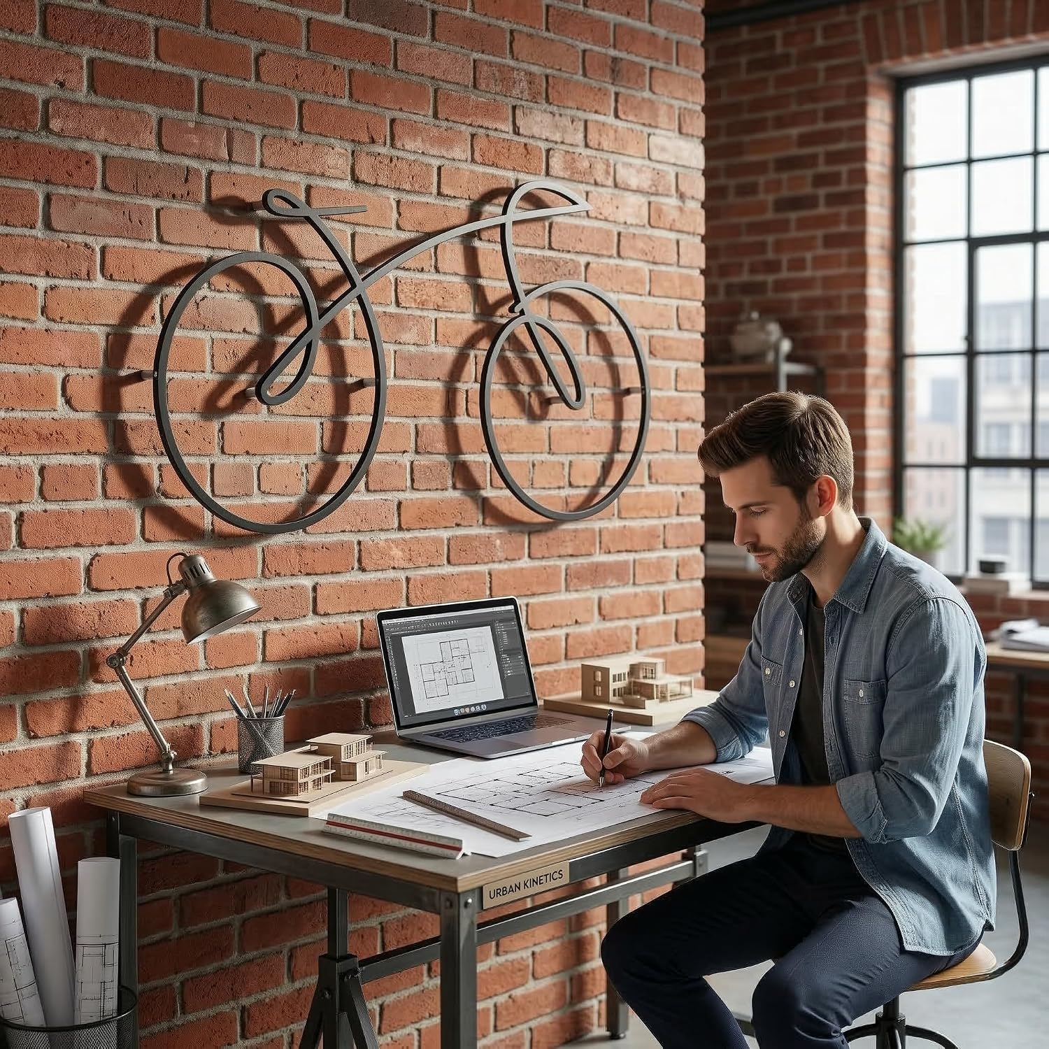 DEKADRON Metal Wall Art - Line Bicycle Geometric Sign for Home Living Room - Cyclist Gift (46" W x 26" H / 118x65cm)