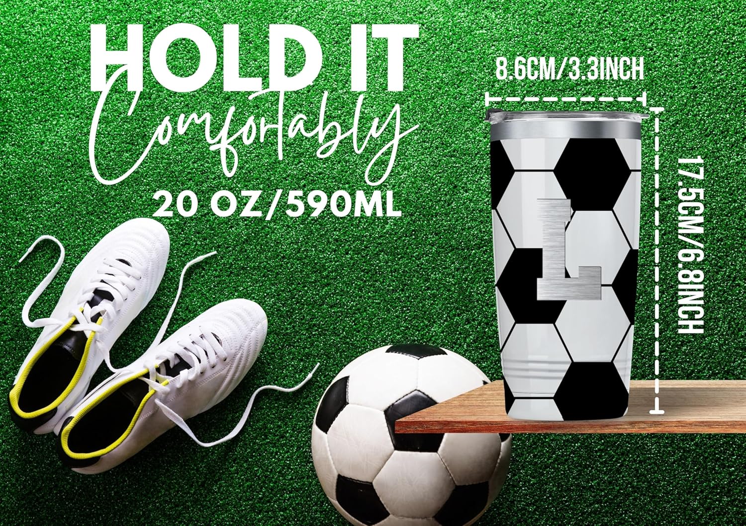 Onebttl Personalized Soccer Gifts for Teen Boys, Men, Coaches, 20oz Stainless Steel Tumbler with Laser Etched Initials for Soccer Players, Lovers, White - A - Image 4