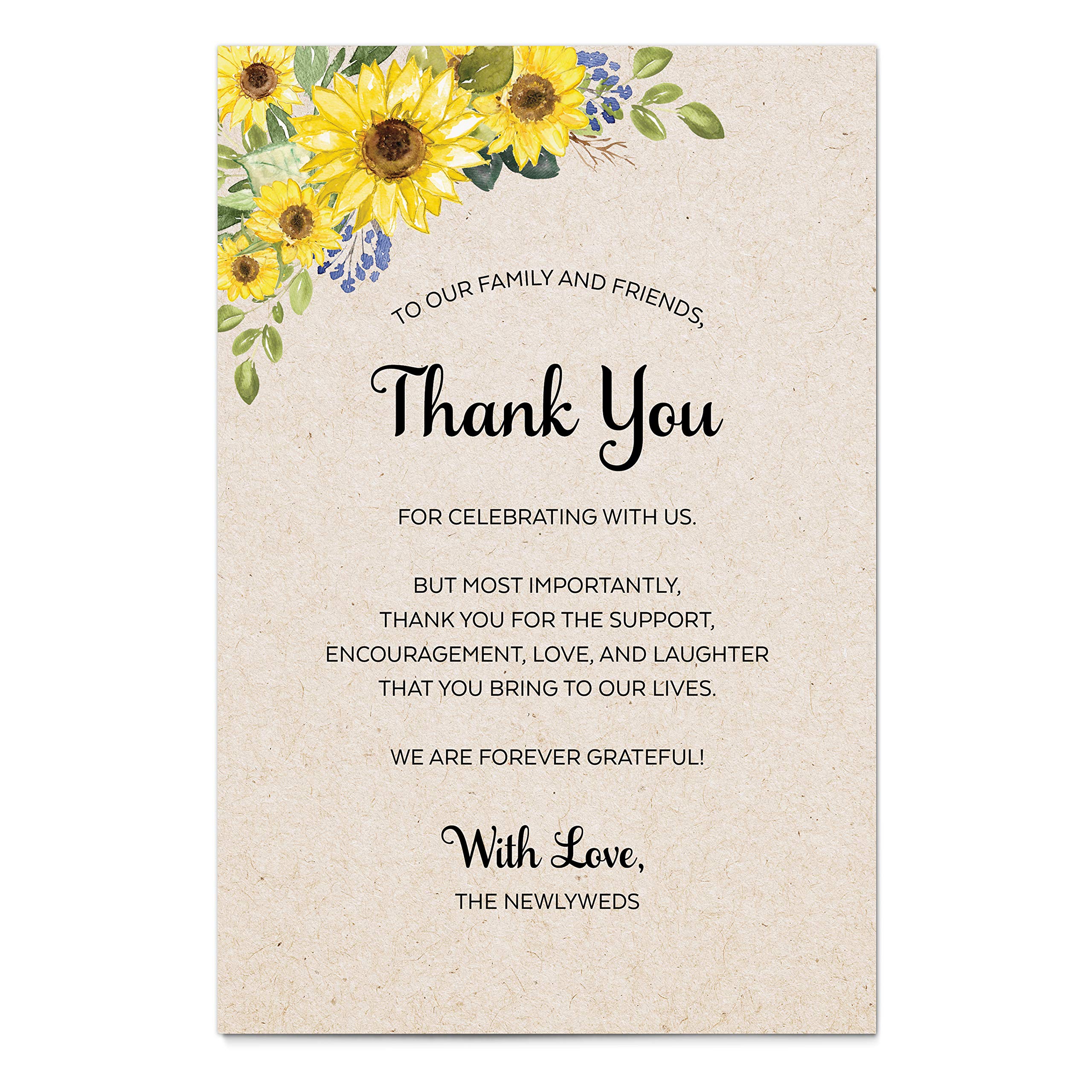 Amazon.com: 321Done Thank You Placecards for Wedding Sunflowers (Set of 50)  Rustic Kraft 4x6 Table Place Setting Cards Message from the Newlyweds -  Made in USA - Tan : Baby