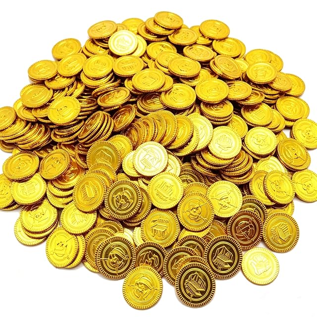 PIQIUQIU 100 Piezas Monedas Oro de plástico, Monedas de Juguete Doradas de Pirata