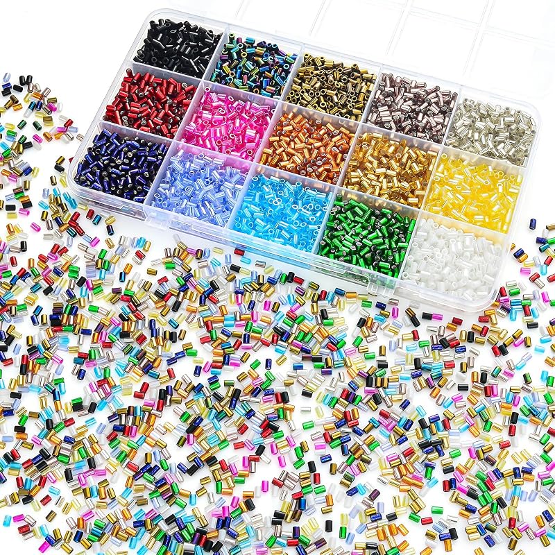 4500 cuentas de cristal de 2,2 × 4 mm con agujero grande de 1,3 mm para hacer joyas, cuentas espaciadoras largas de 15 colores para bordado, pulseras y manualidades con caja de almacenamiento de 15 rejillas