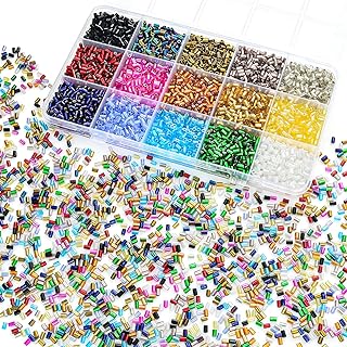 4500피스 유리 나팔 비즈 2.2×4mm 큰 구멍 1.3mm 튜브 비즈, 주얼리 제작용, 자수, 팔찌 및 DIY 공예용 15가지 색상의 긴 스페이서 비즈, 15그리드 보관 상자 포함